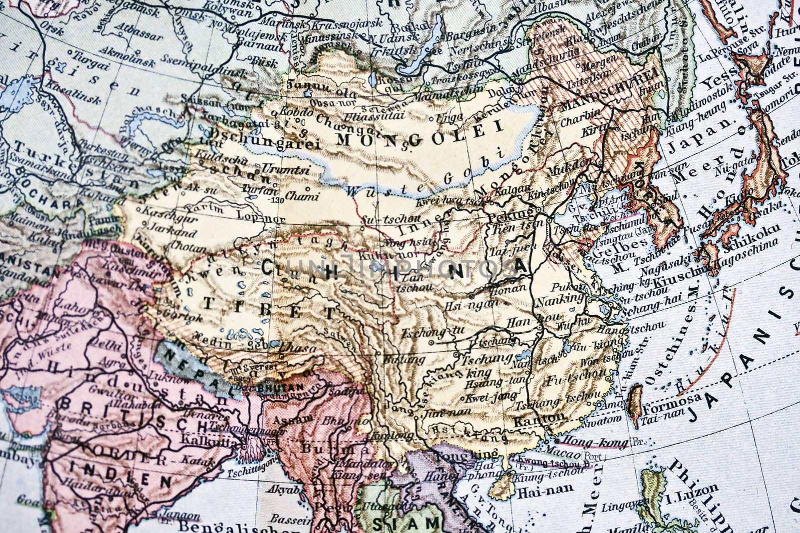 Ancient map of China closeup