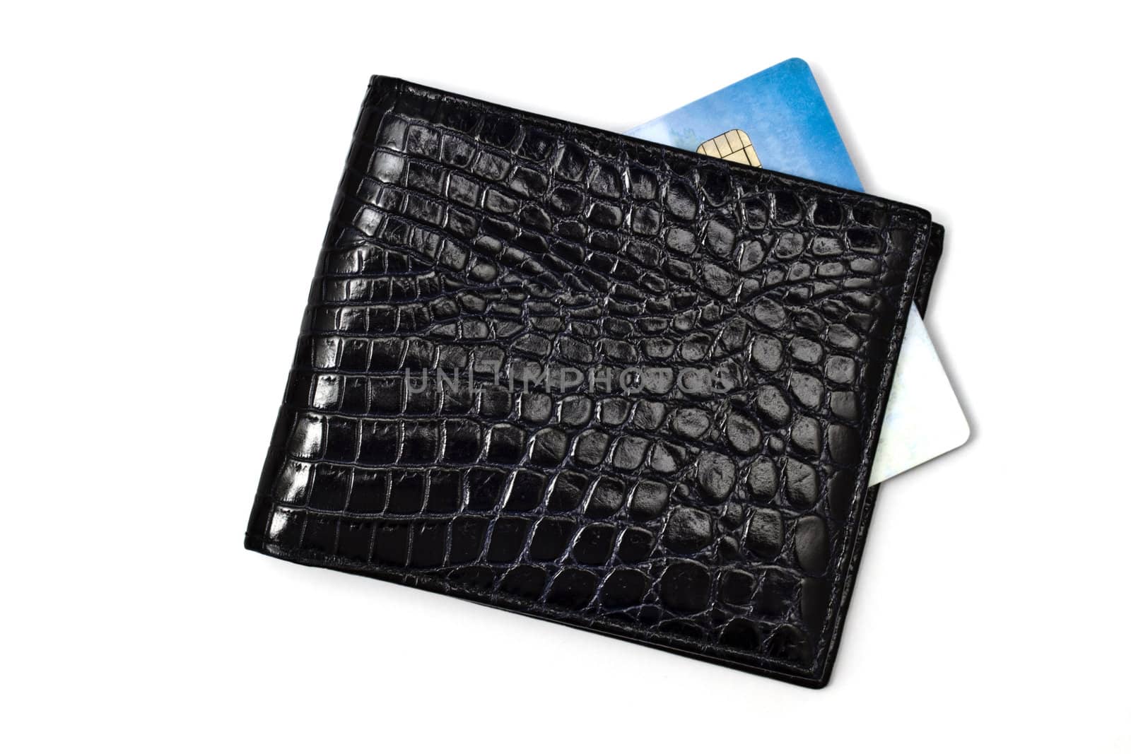 Black wallet with Credit card isolated on white background

