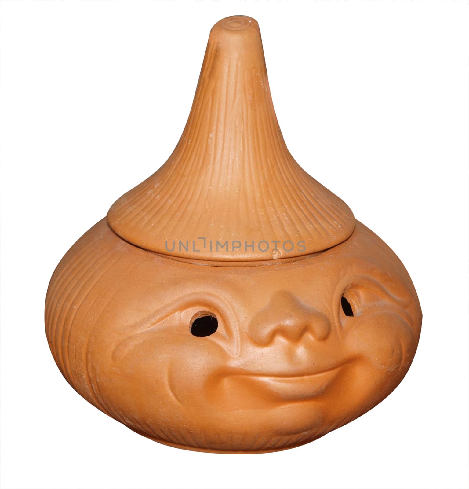 Terracotta Onion Container isolated with clipping path           