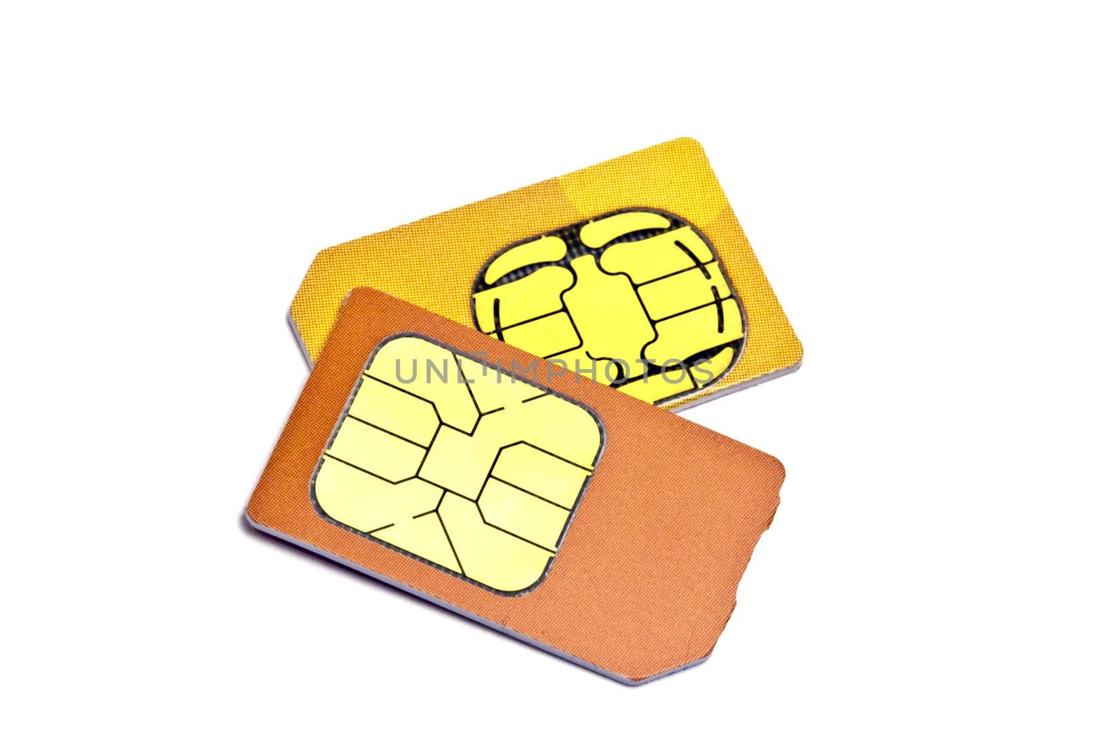 Sim cards for mobile phone isolated on white background 

