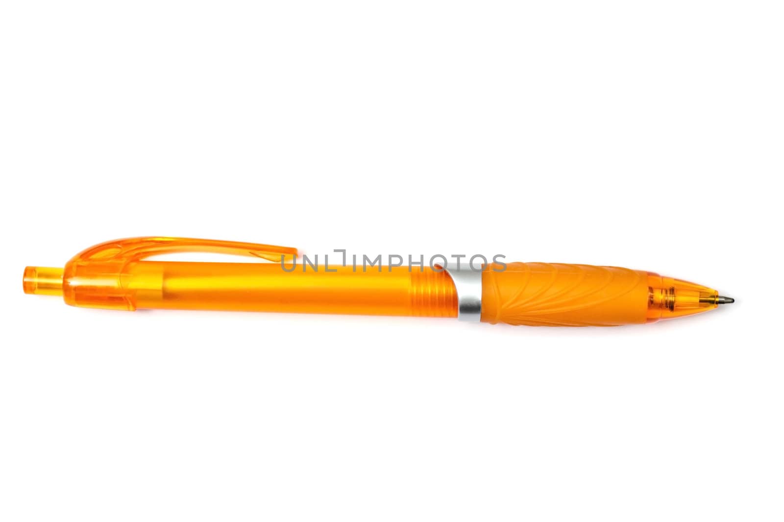 Yellow pen closeup on the white background 
