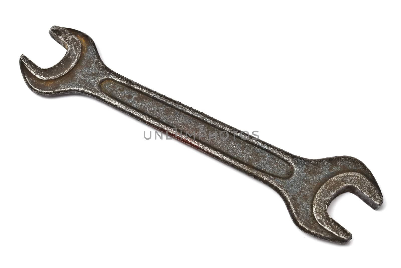 An old wrench isolated on white background 

