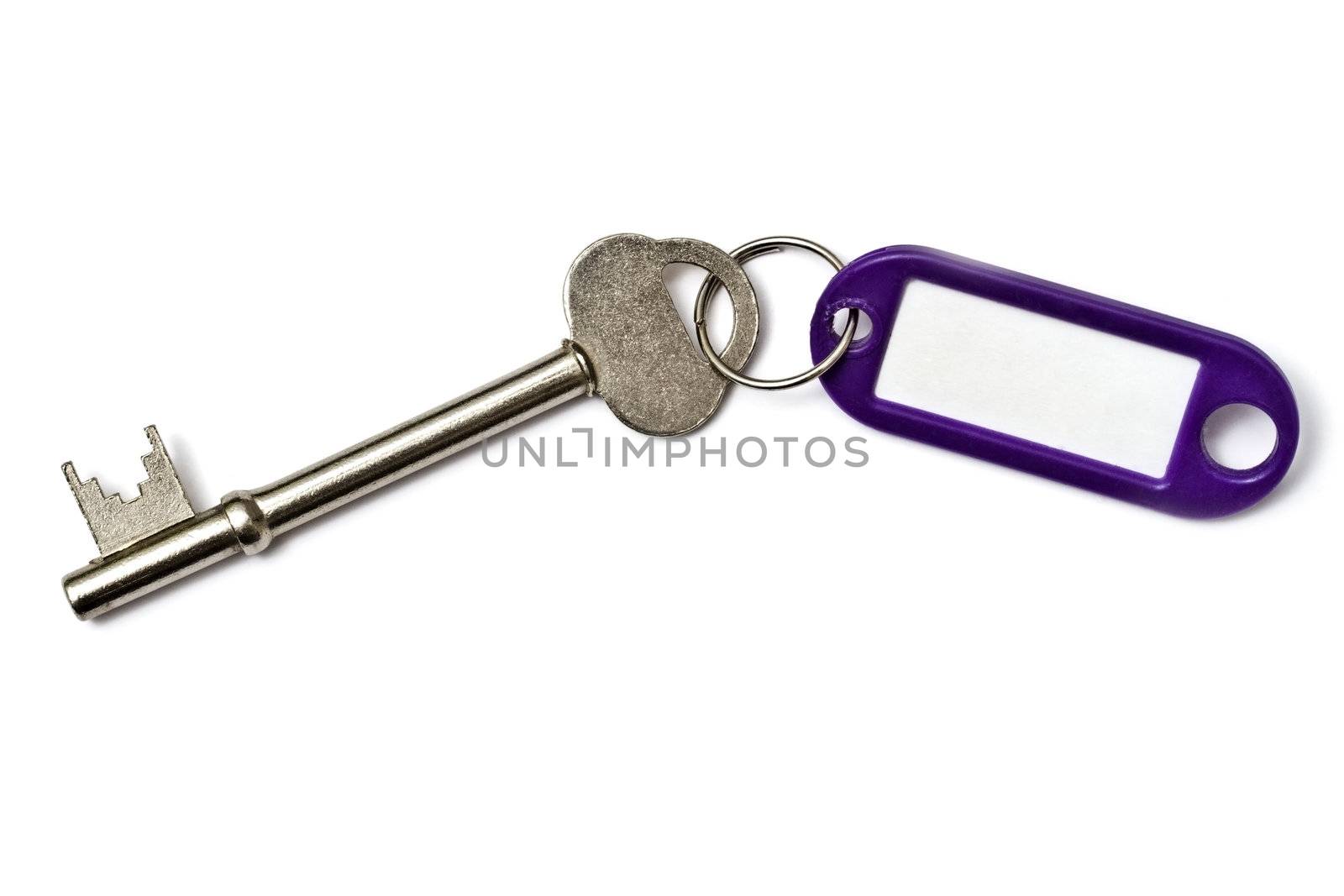 Blank tag and a key isolated on white background 

