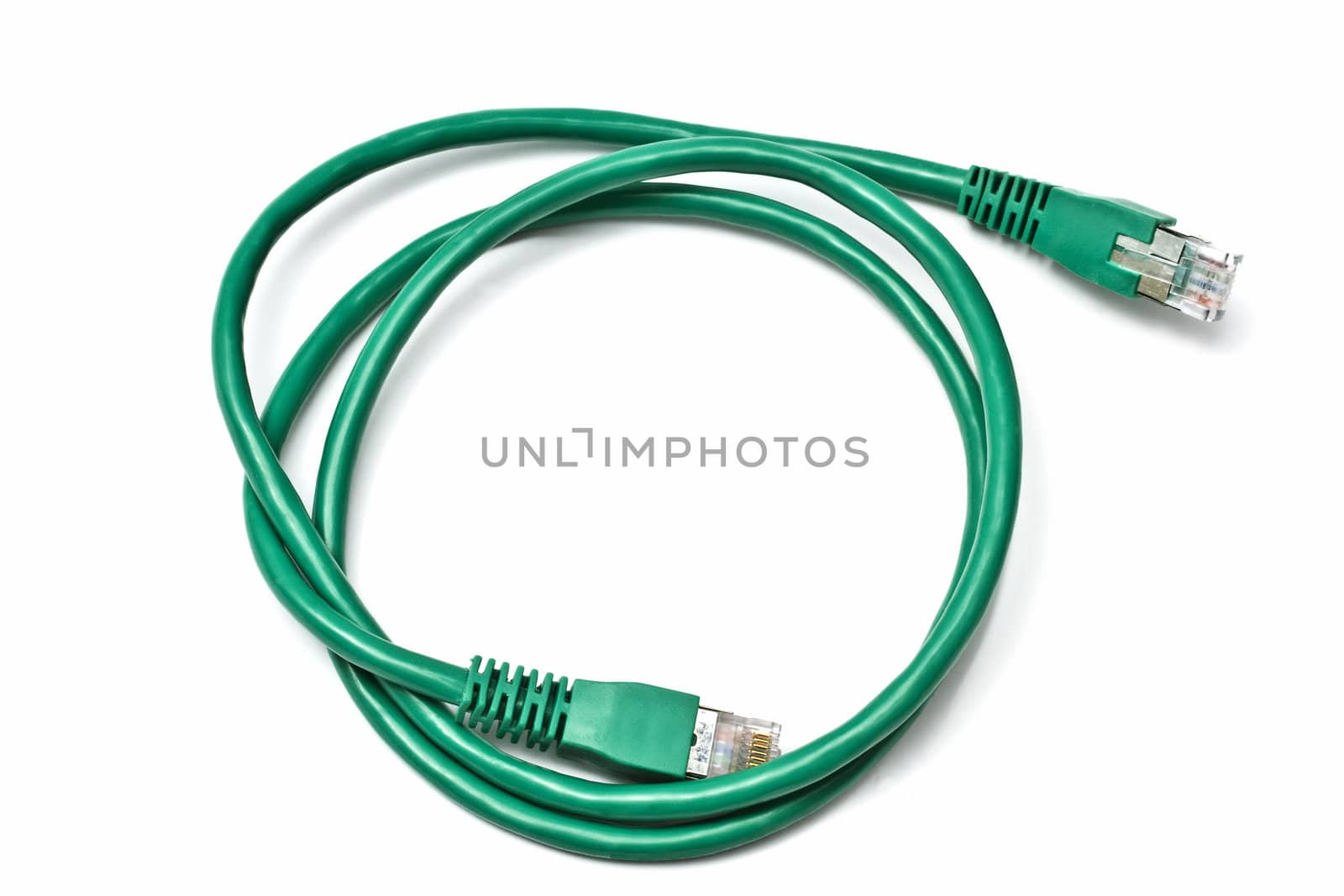 Green network plug isolated on white 
