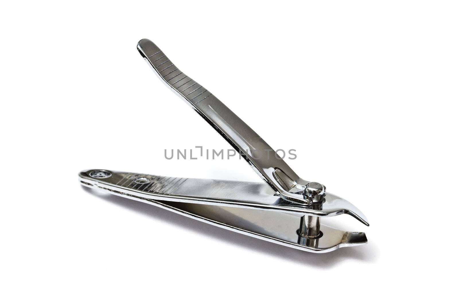 stainless steel nail clippers isolated on white background 
