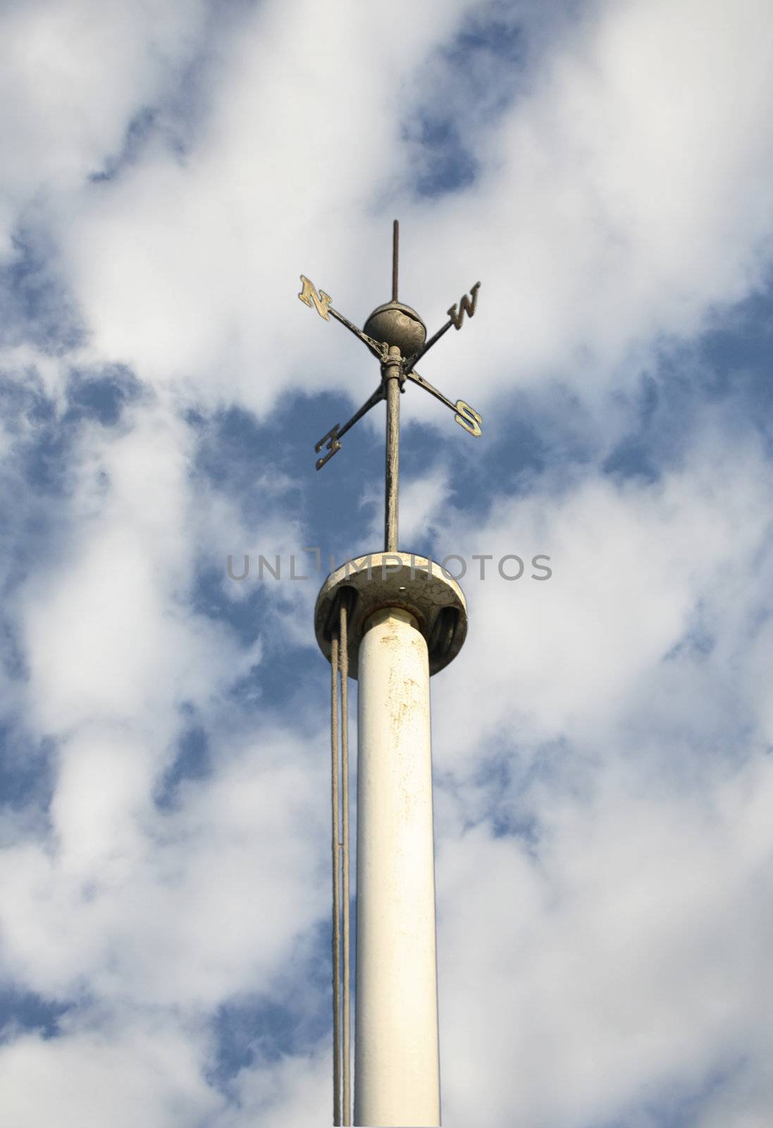 Directional compass on a pole in the sky