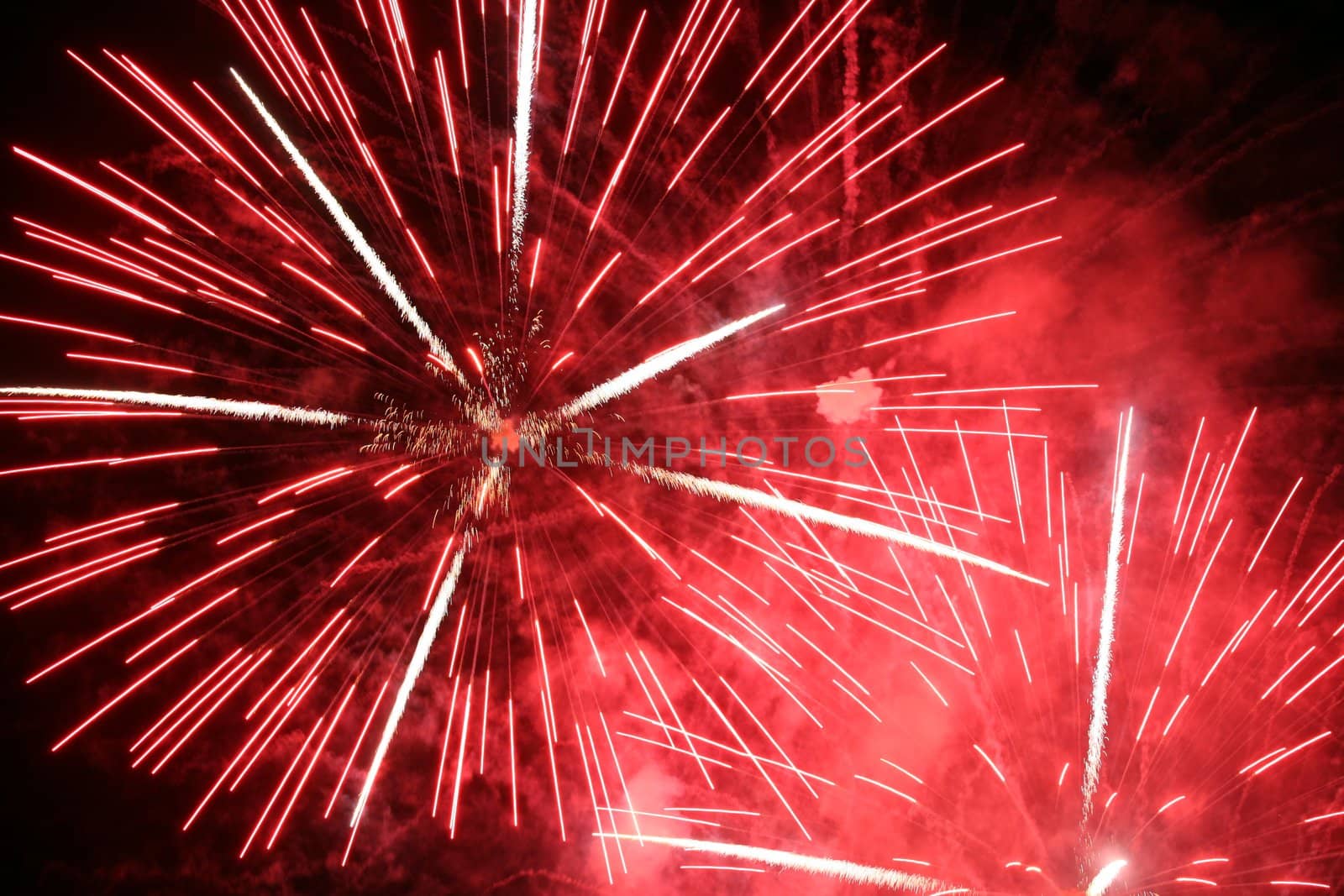 Double red burst of fireworks