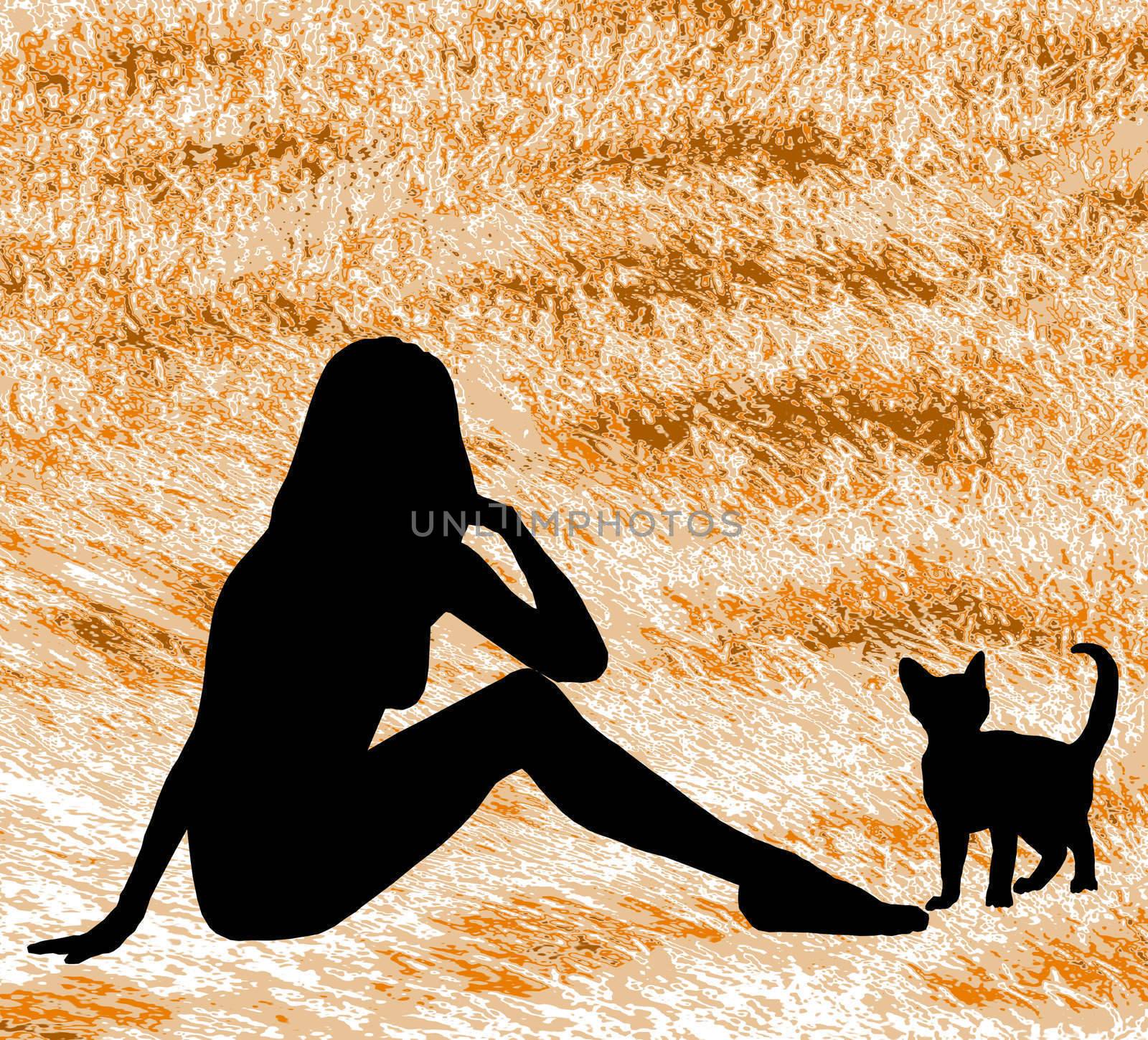 Silhouette Woman with Cat by karensuki