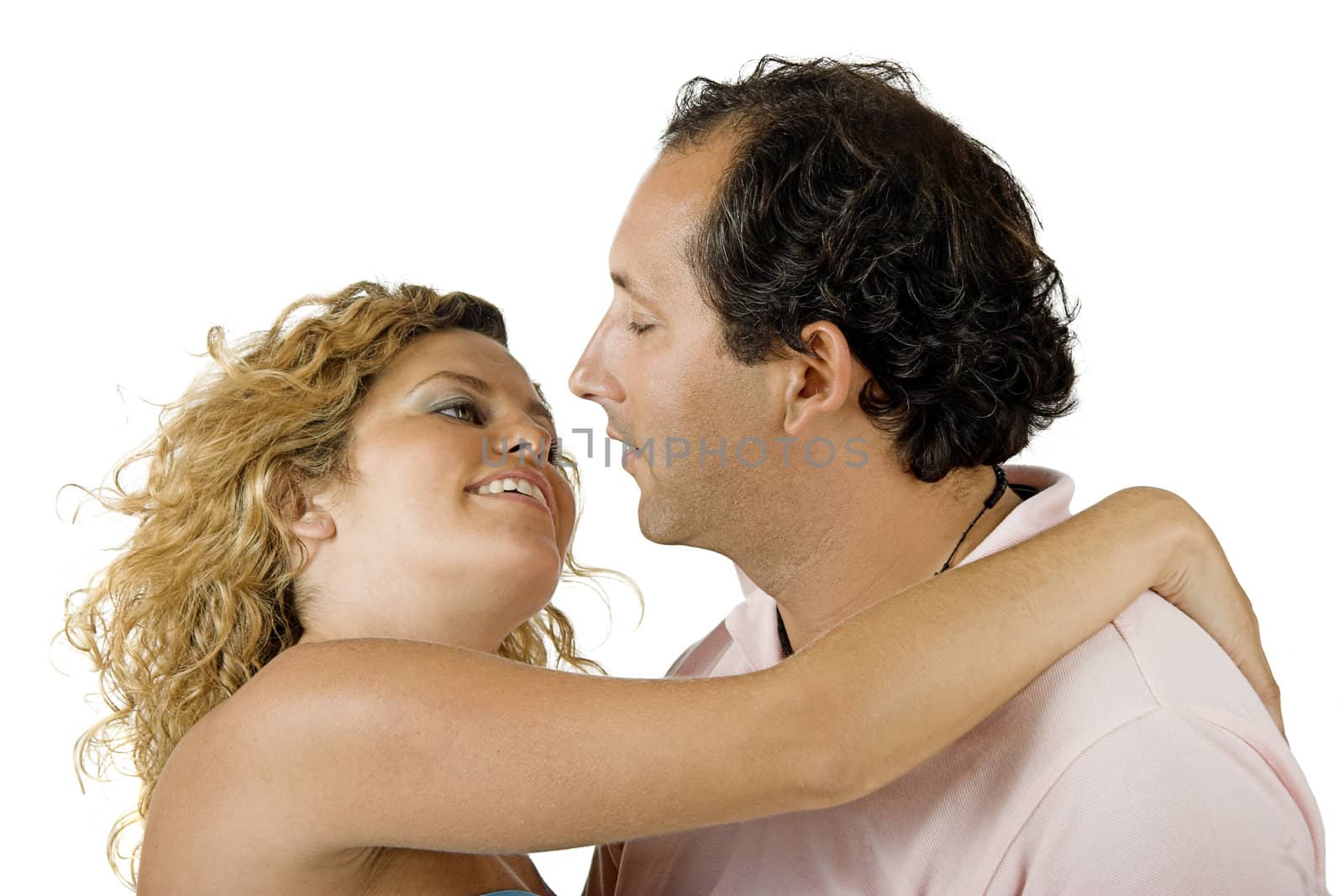 Close-up portrait of a Beautiful couple in love, isolated on white