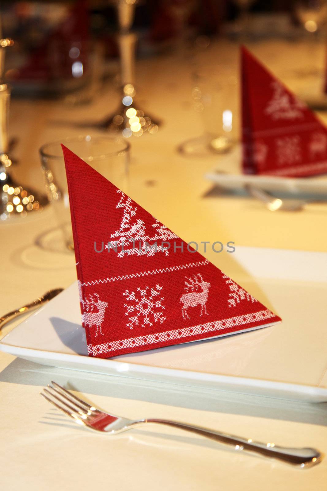 Christmas table decoration - close-up of plate-
 