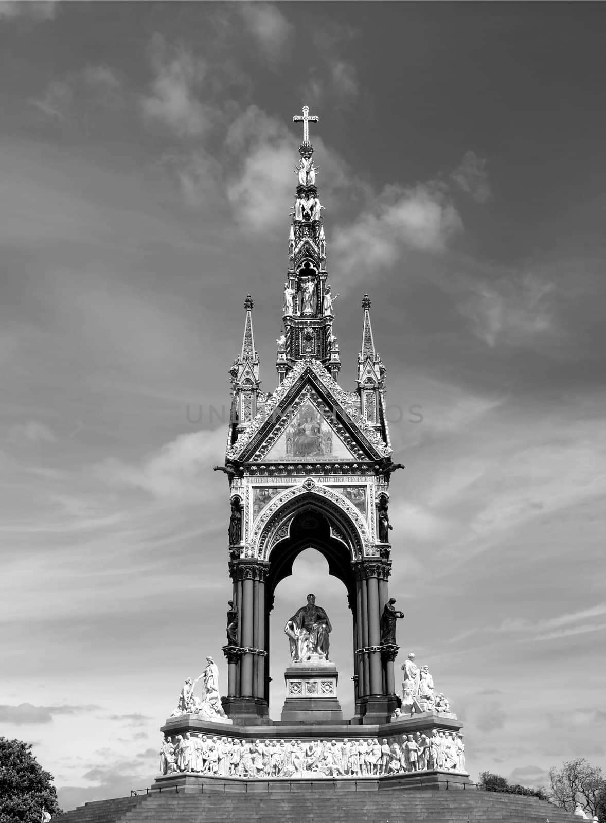 Albert Memorial in Kensington gardens, London, UK - high dynamic range HDR - black and white