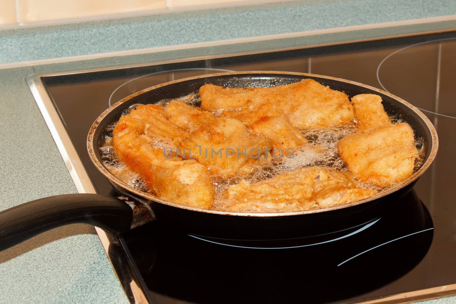 Delicious carp  fillets roasted in the frying pan 