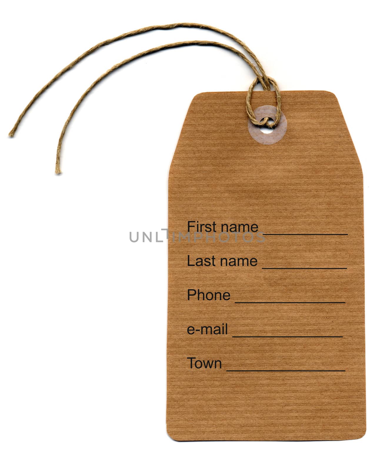 Tag or address label with string isolated