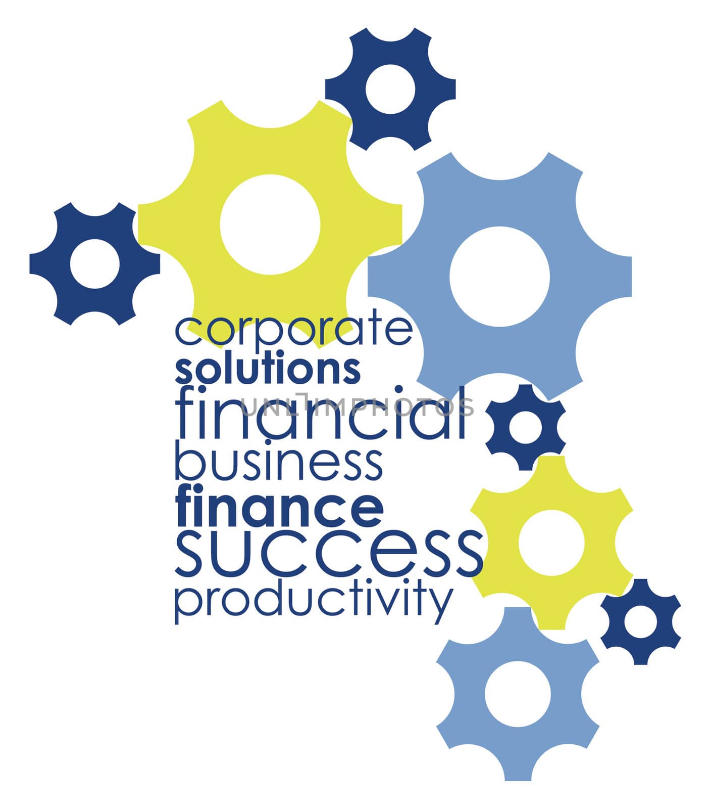 A portrait format business styled background with associated financial based text and words with symbolised cogs representing the wheels of industry. Set on an isolated white background.