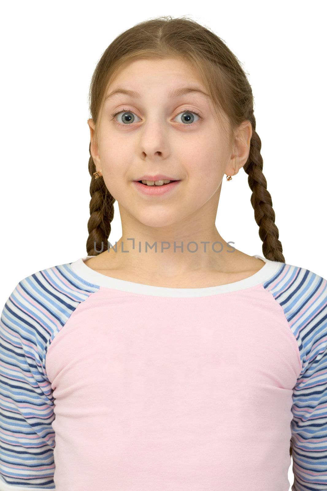 Portrait emotional girl on the white background