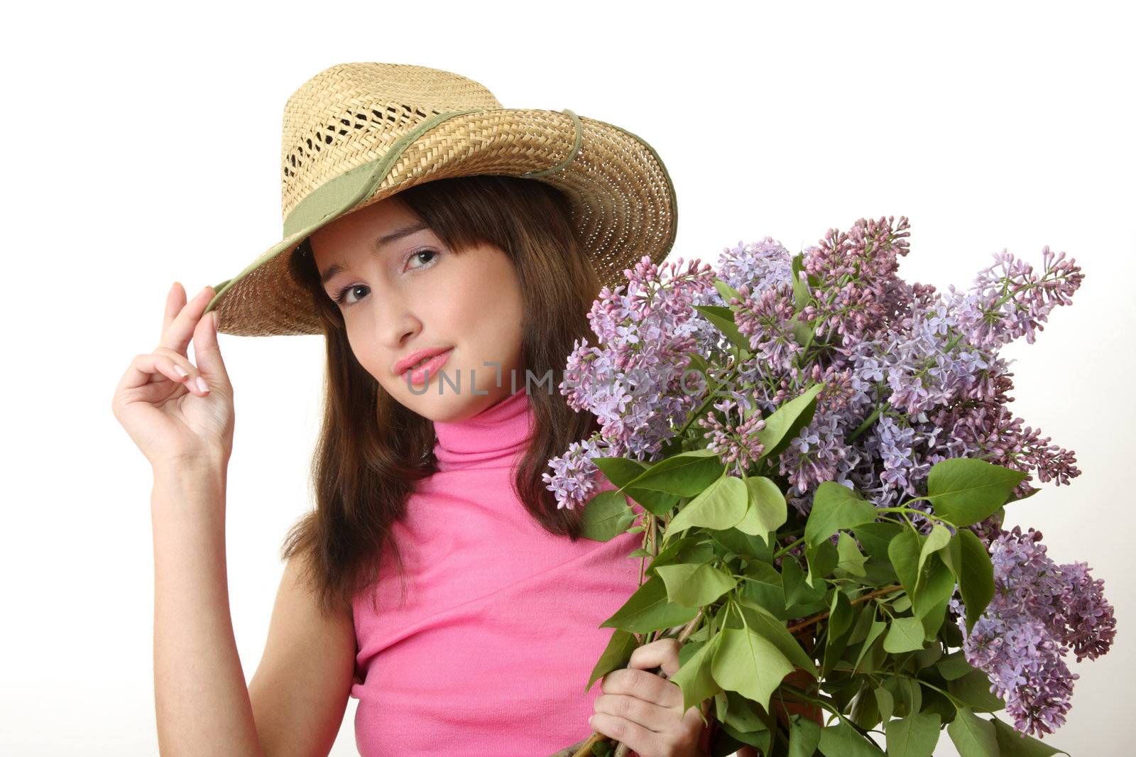 The young Girl with a lilac bouquet