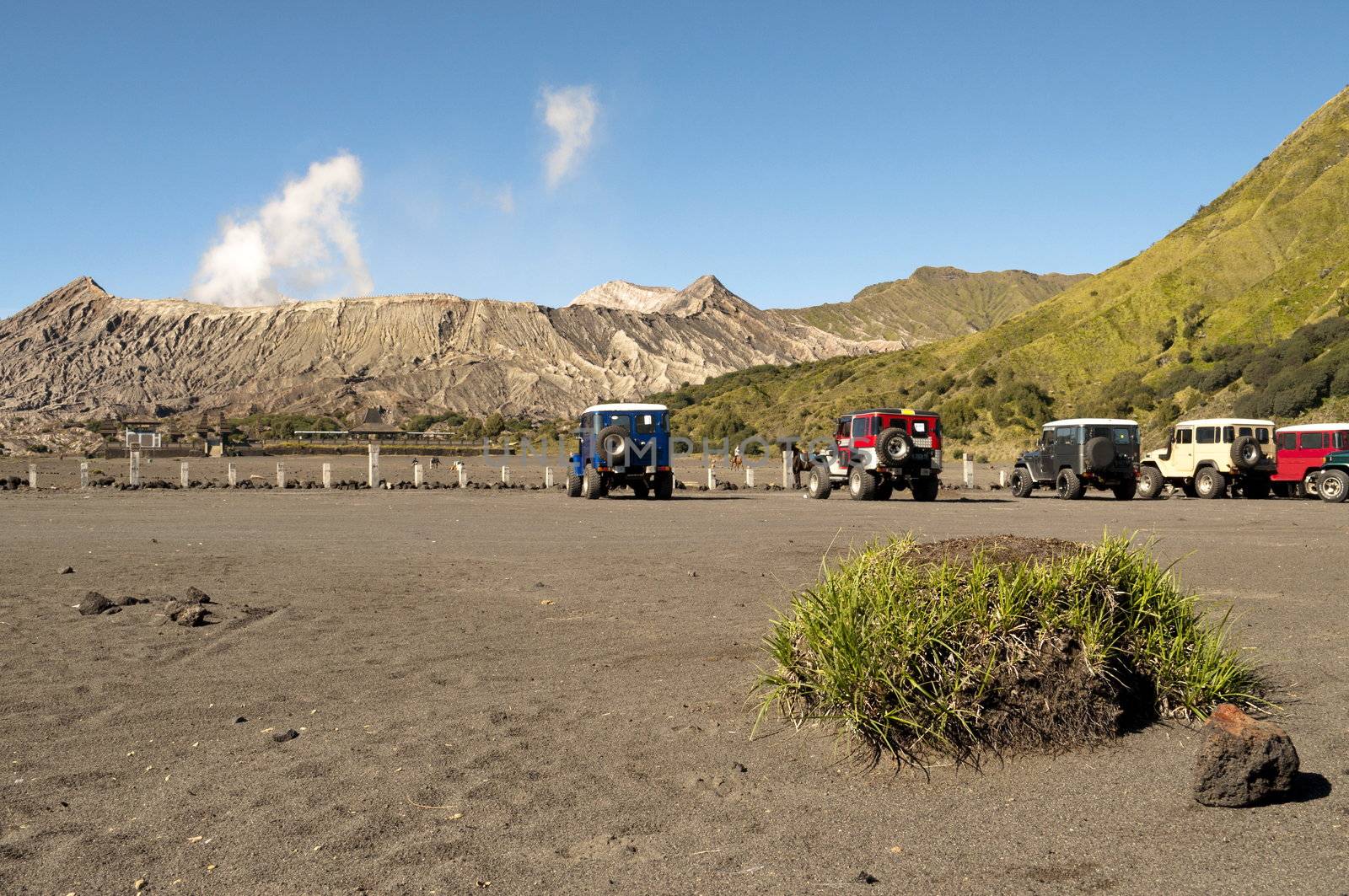 Bromo Volcano view on a clear blue sky