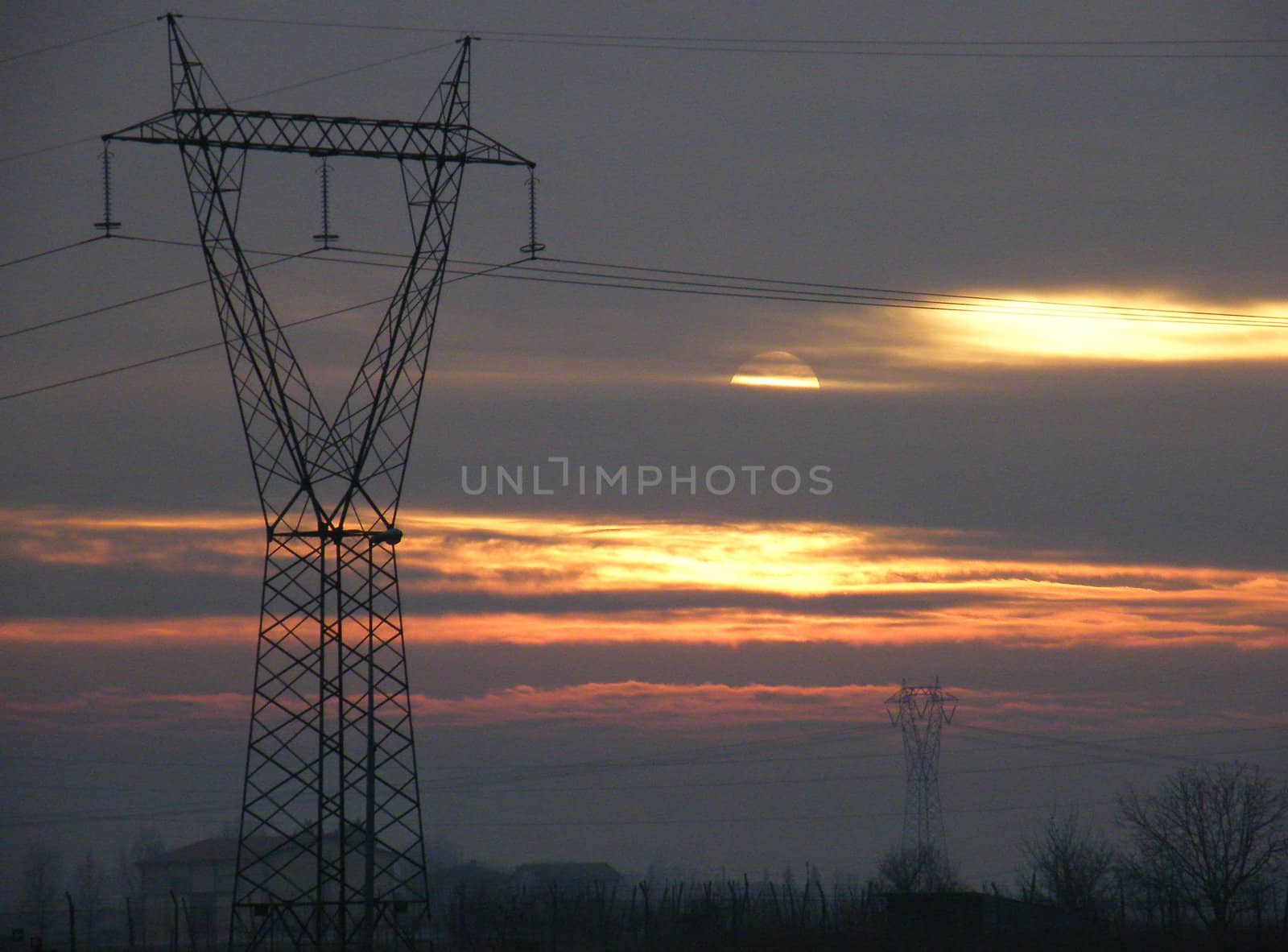 electricity pylon in the sunset
