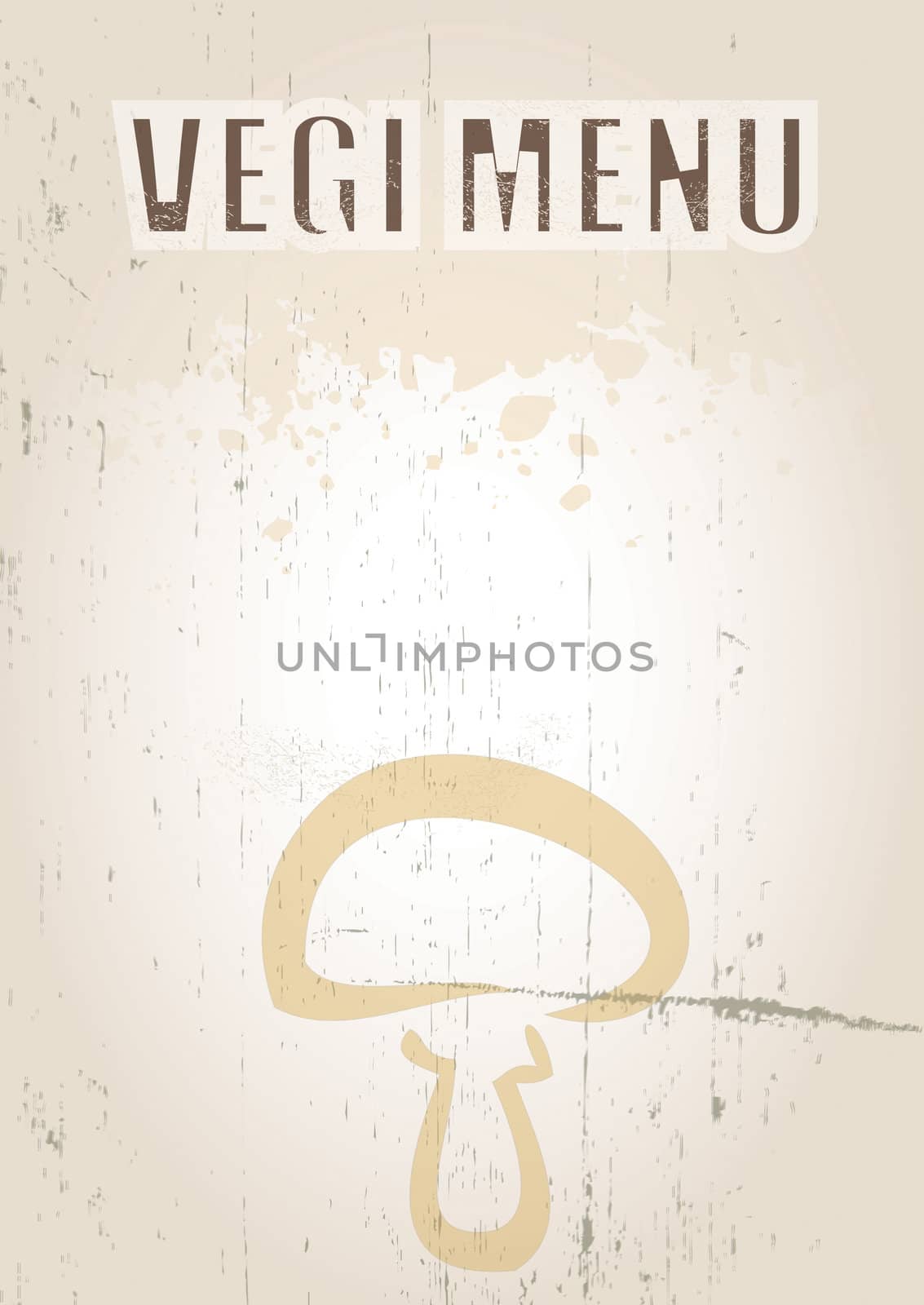 A portrait format image of a menu cover or menu board with text spelling spelling vegi menu Set on a grunge styled background. Ideal use for a restaurant, cafe or bistro.