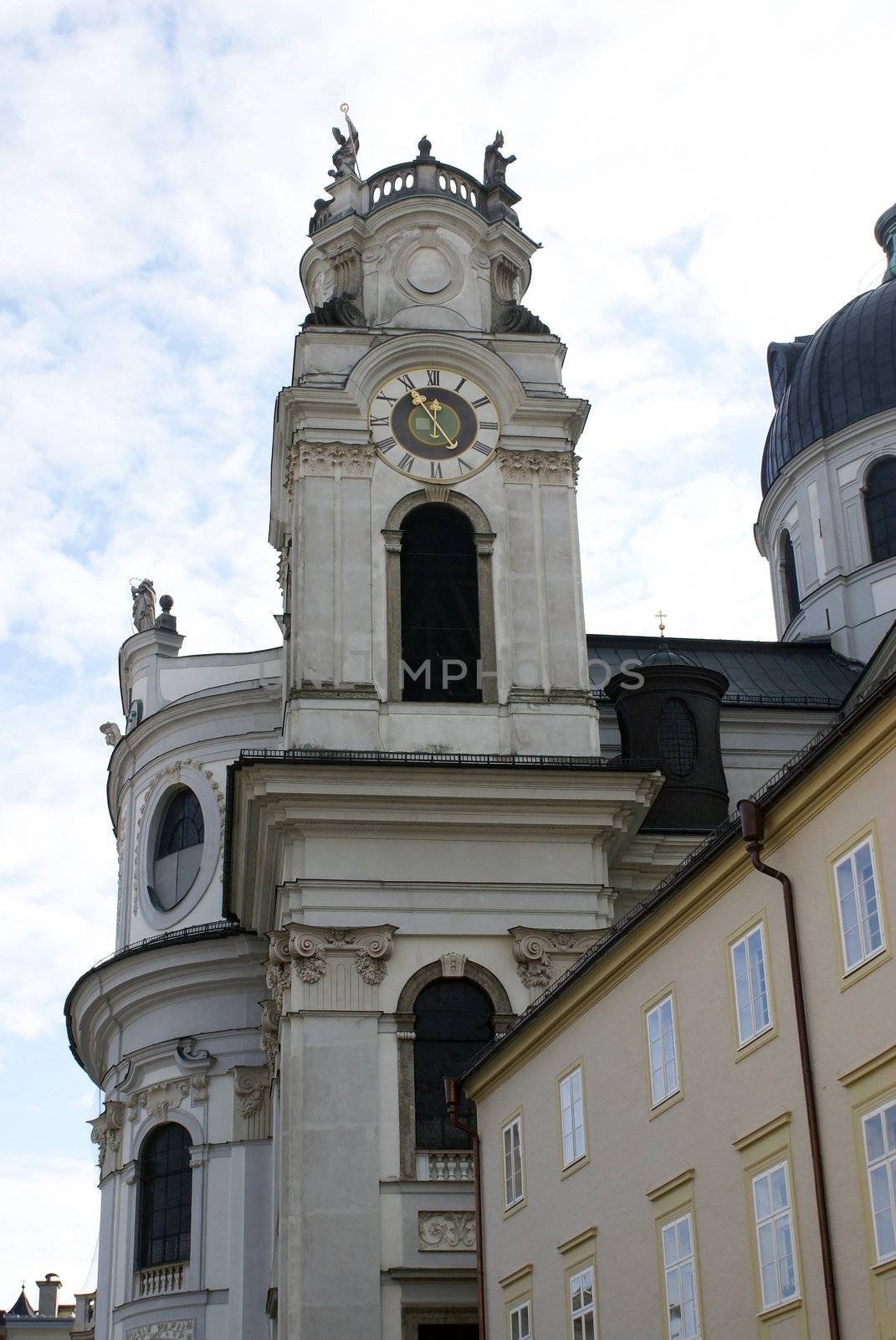 Exterior shot of the cathedral of Salzburg City.