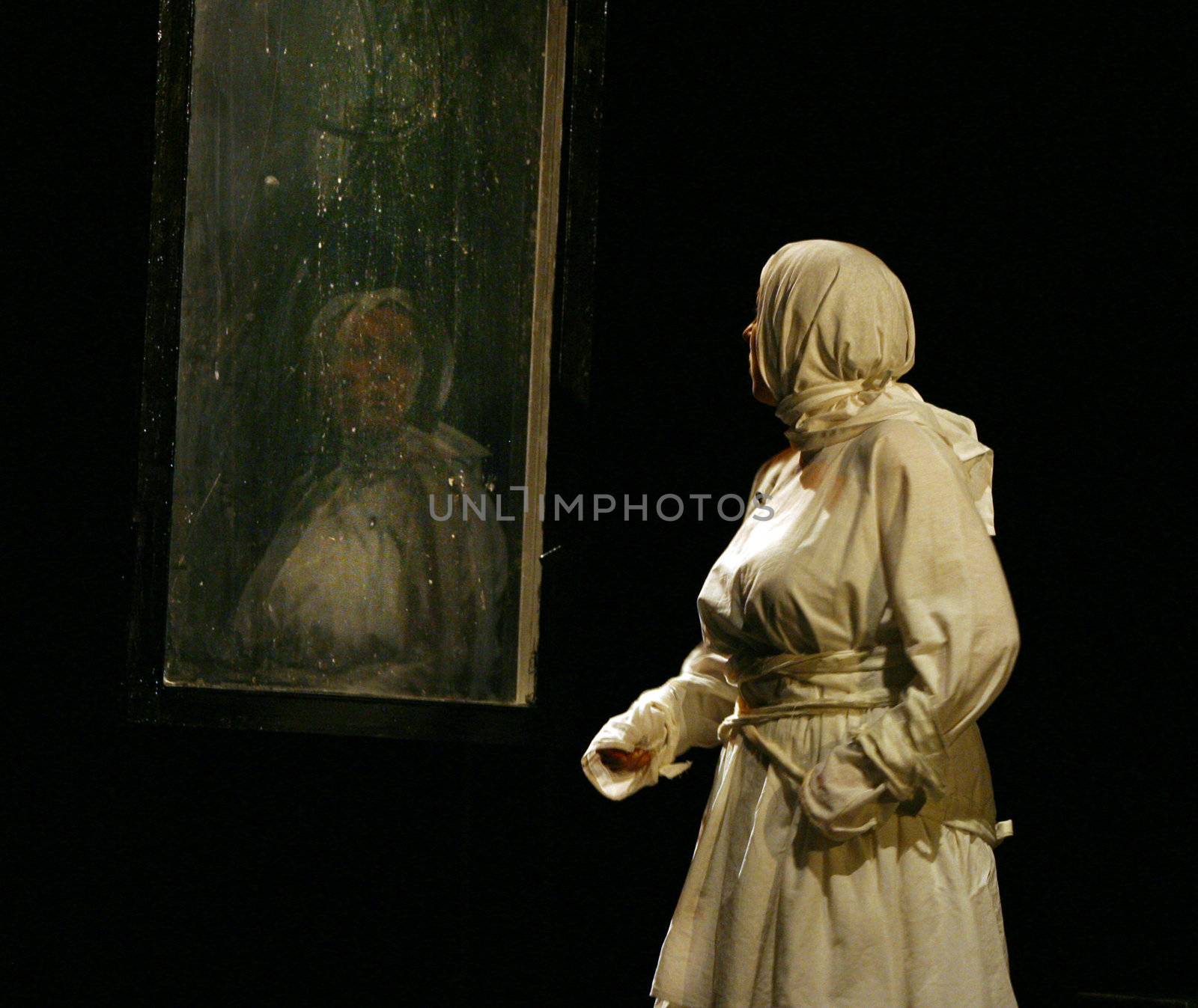 RUSSIA, MOSCOW, APRIL 26: Russian actress Anna Galinova in Premiere of
performance "Chernobyl pray", under Svetlana Aleksievich's book, Director Joel Lehtonen in Moscow 26 April, 2006
