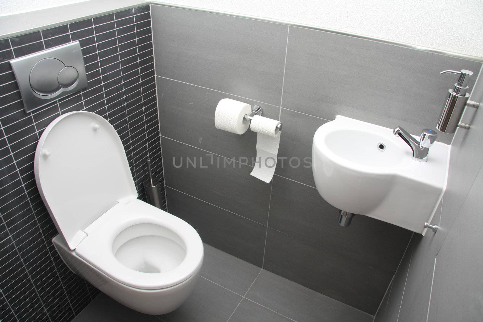 A modern toilet in different shades of grey