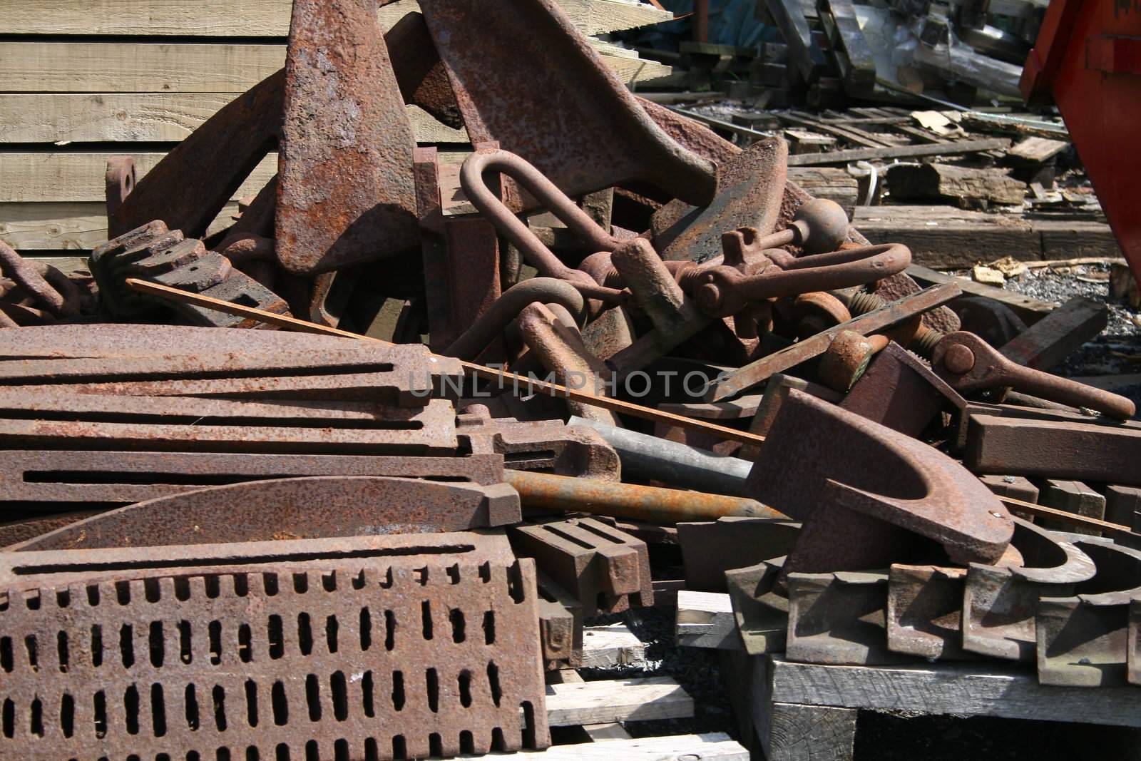 rusty iron parts for the restoration of steam trains