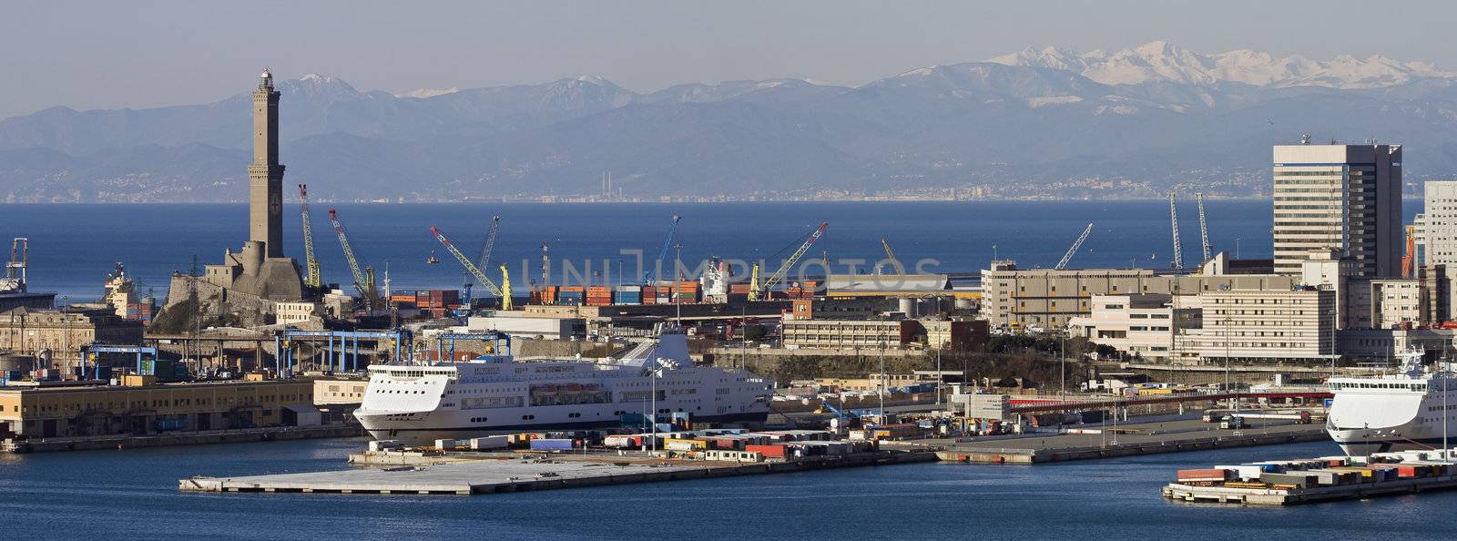 The port of Genoa with the lanterna, the symbol of the town