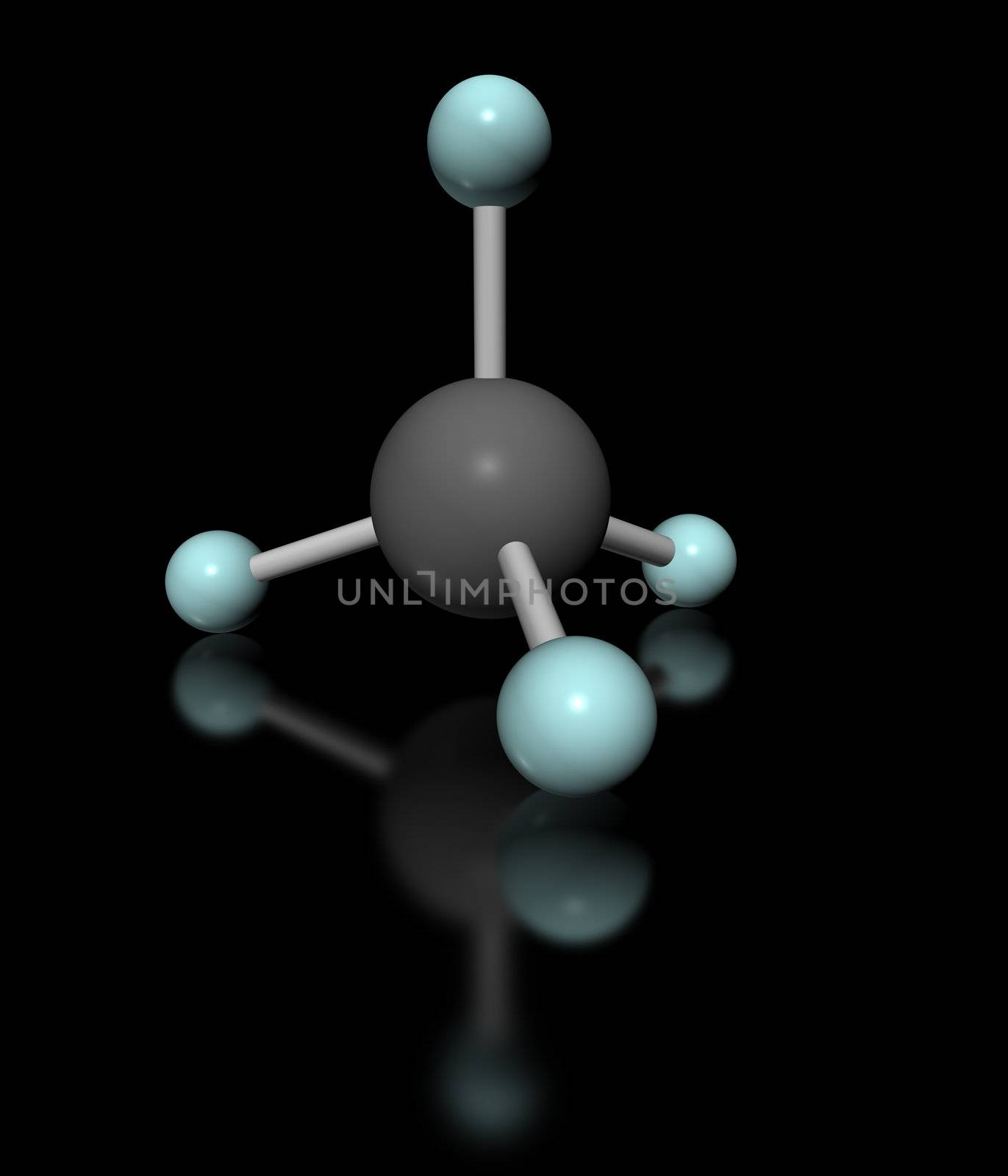 molecular model of methane on black background