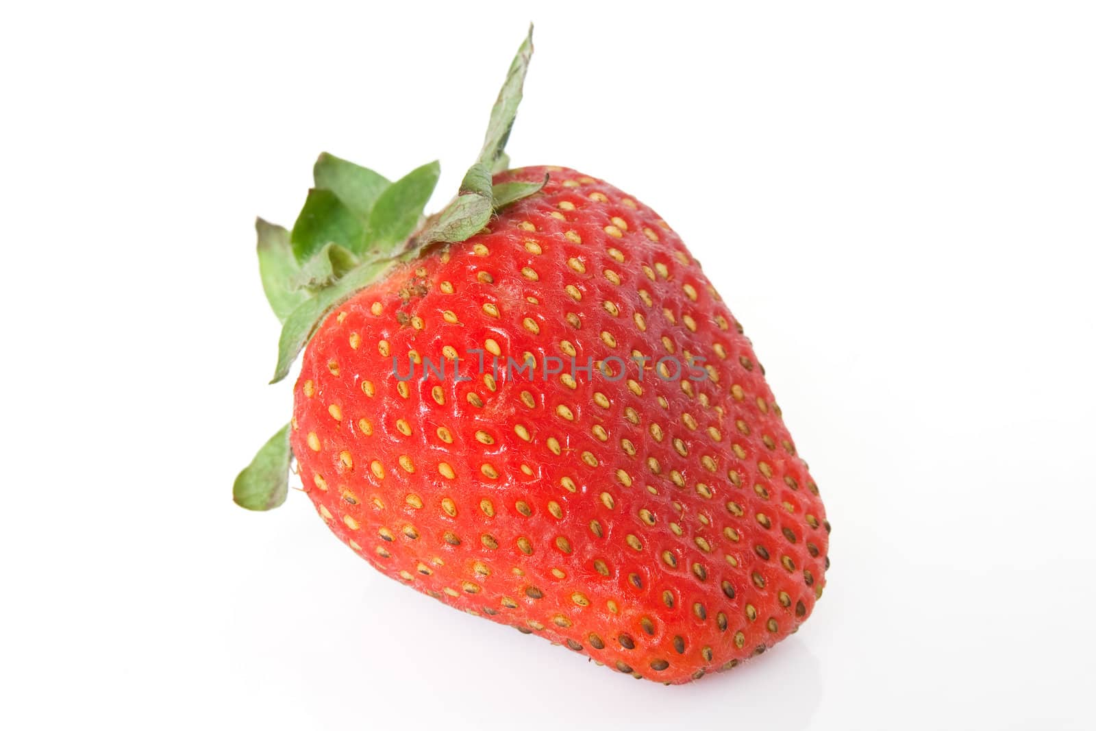 closeup of ripe red strawberry isolated on white background