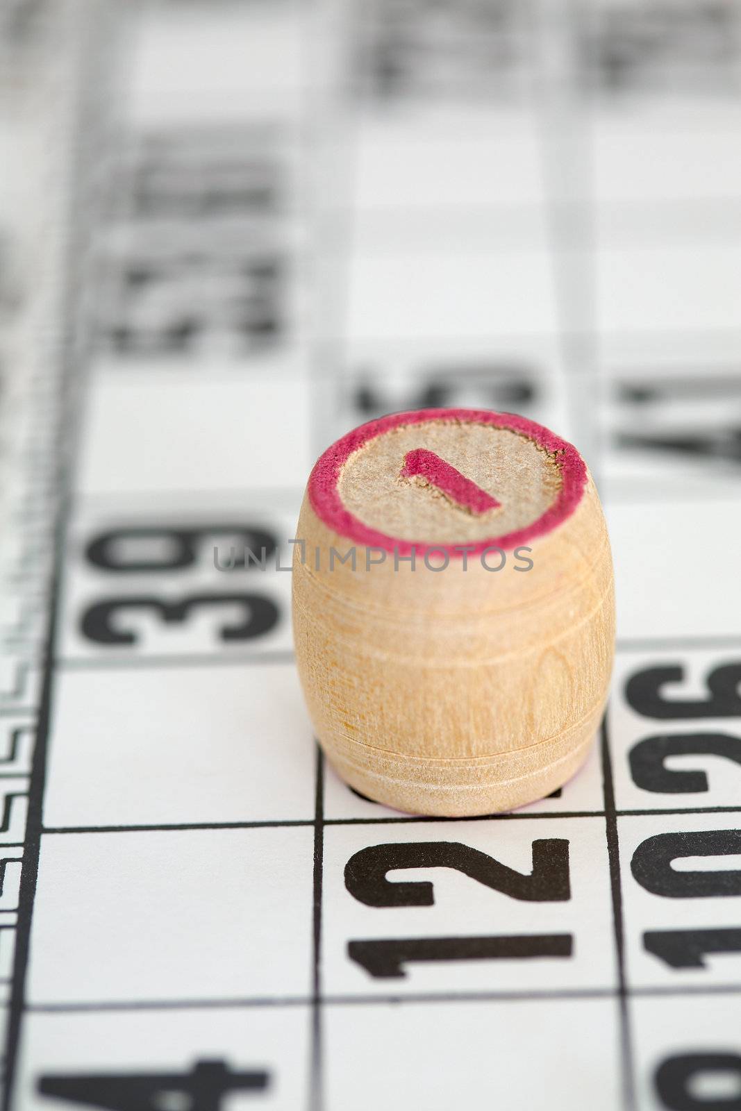 Domino bone of number one on the lotto card