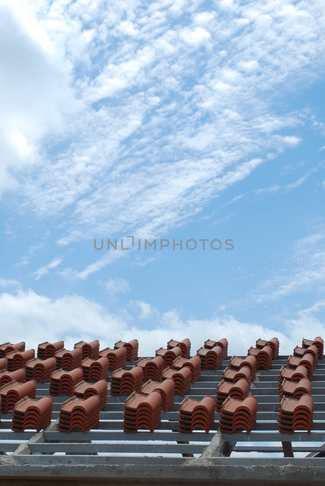 framework ready to set red tiles (blue sky background)