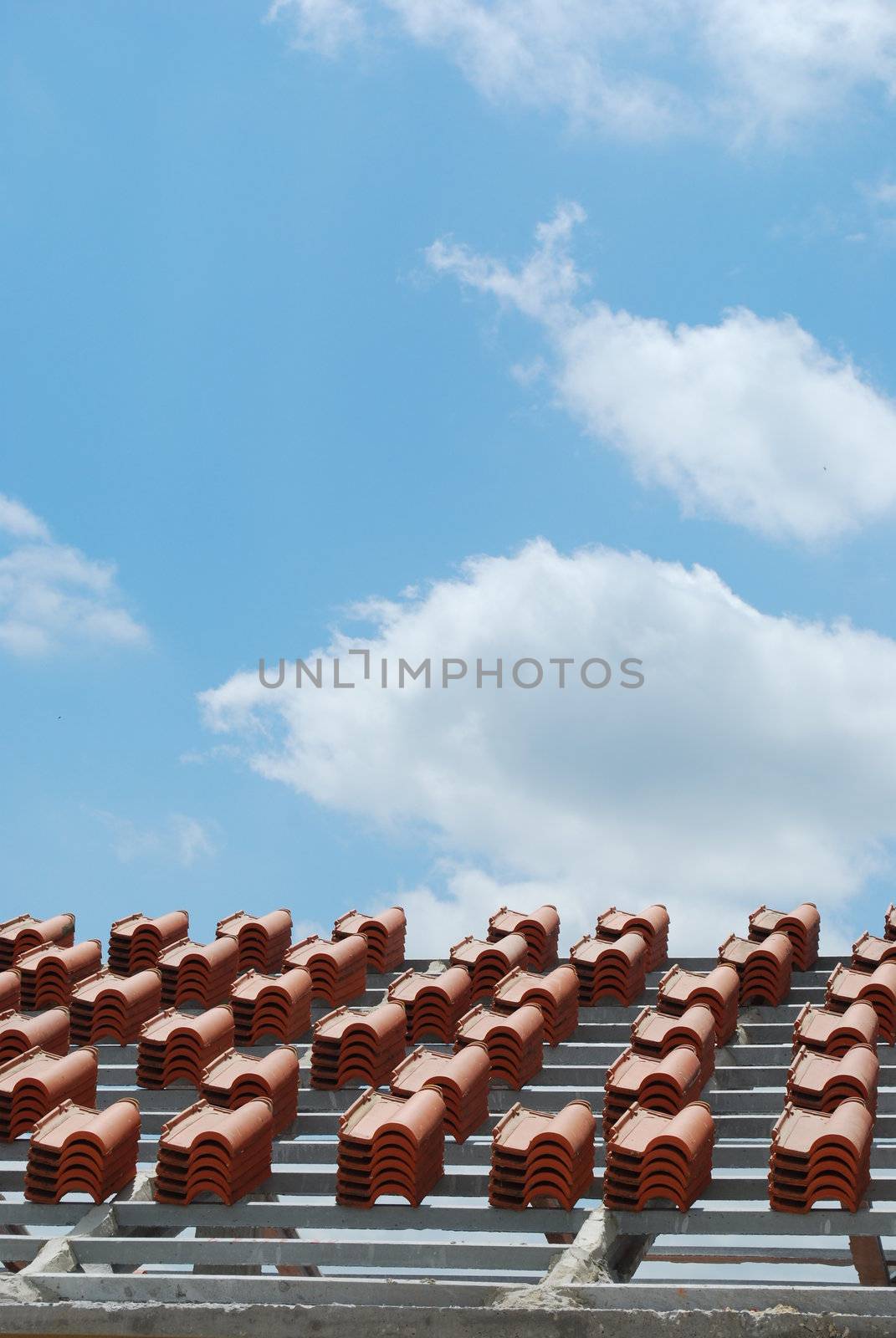 framework ready to set red tiles (blue sky background)