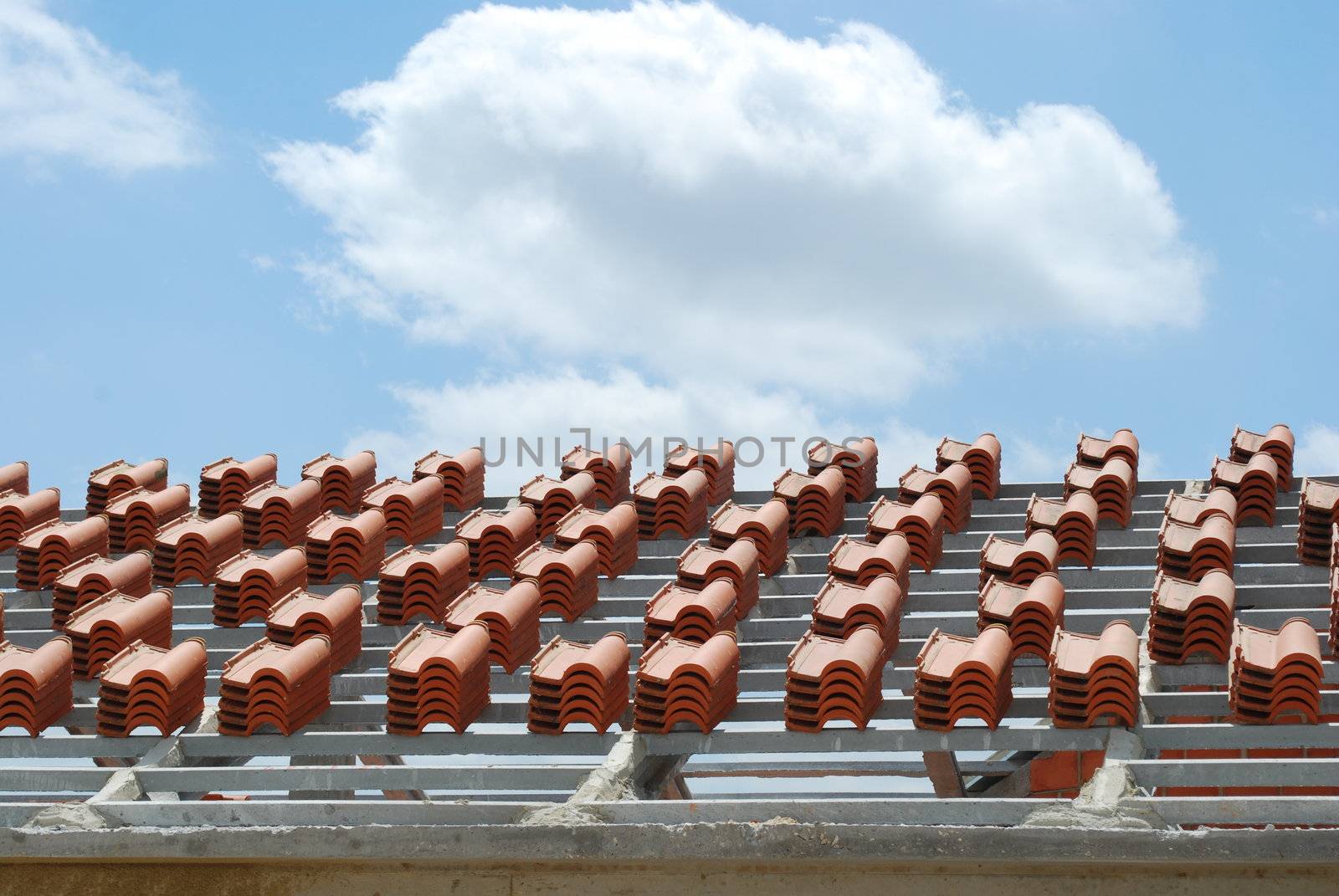 framework ready to set red tiles (blue sky background)