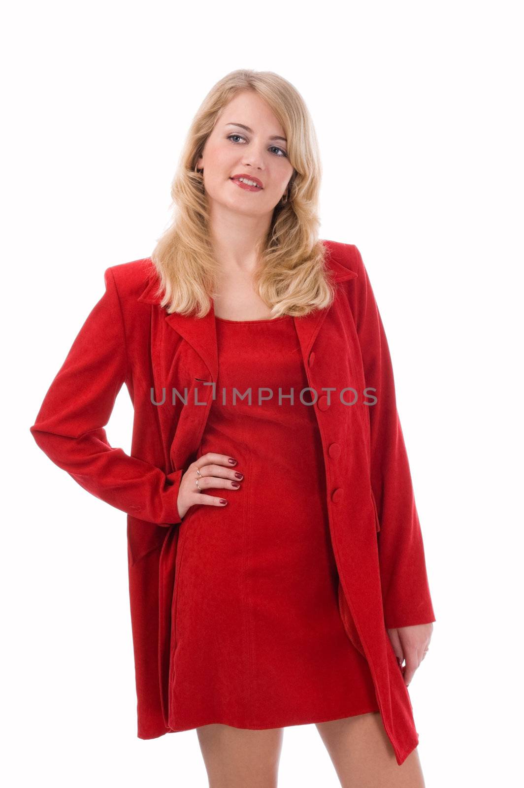 The young woman in a red coat by andyphoto
