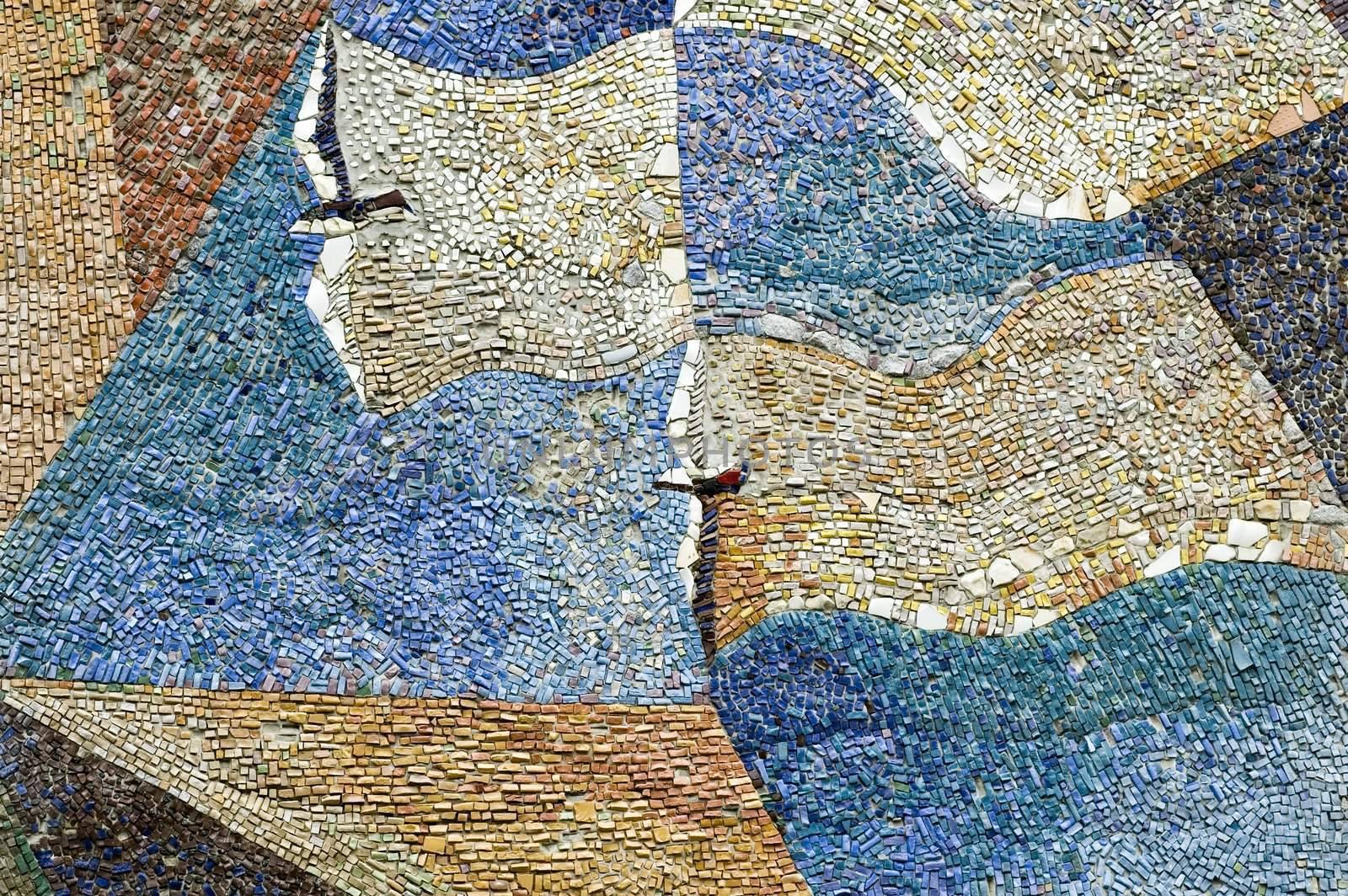 Mosaic representing seagull on the sea