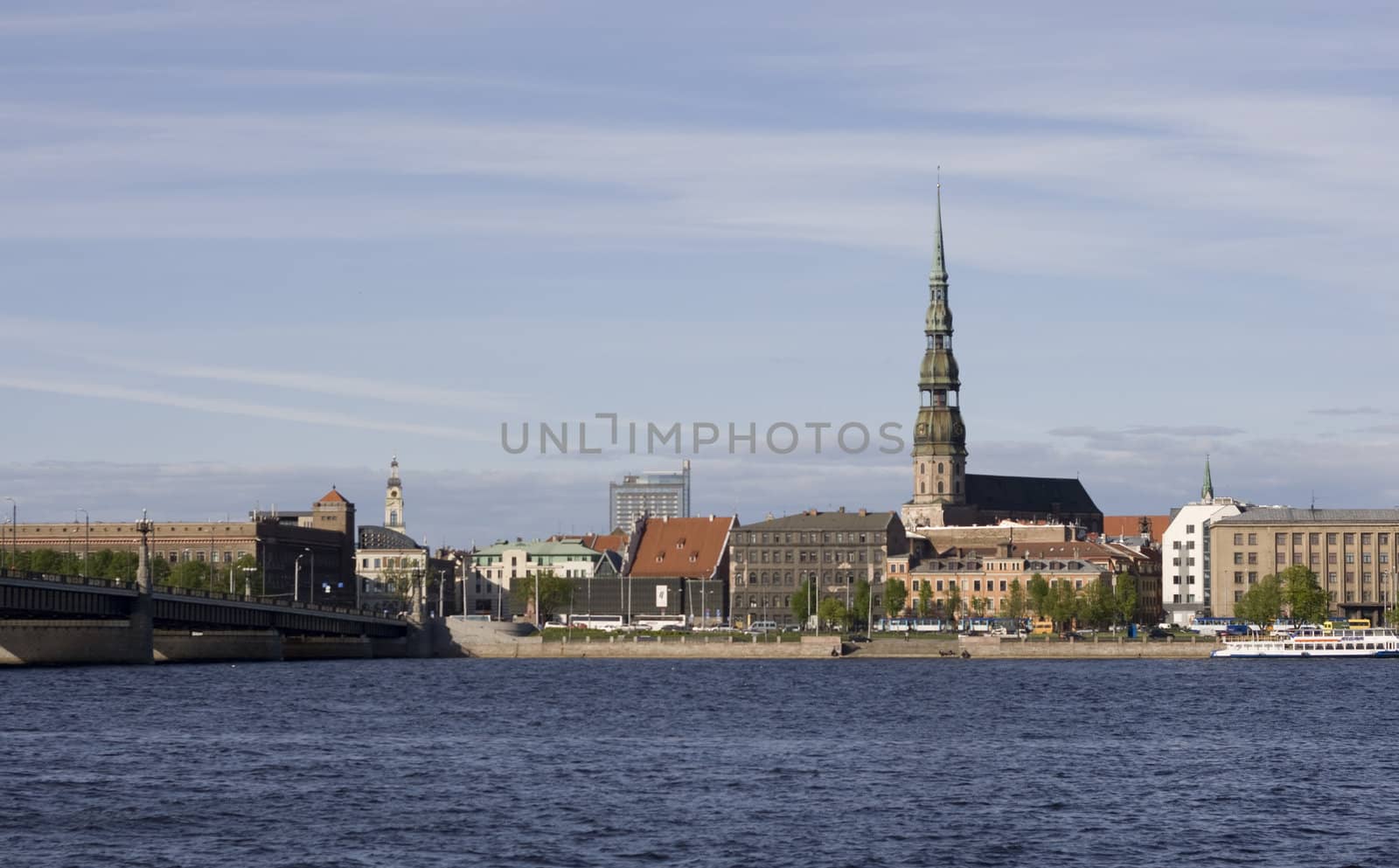 Riga old town over river