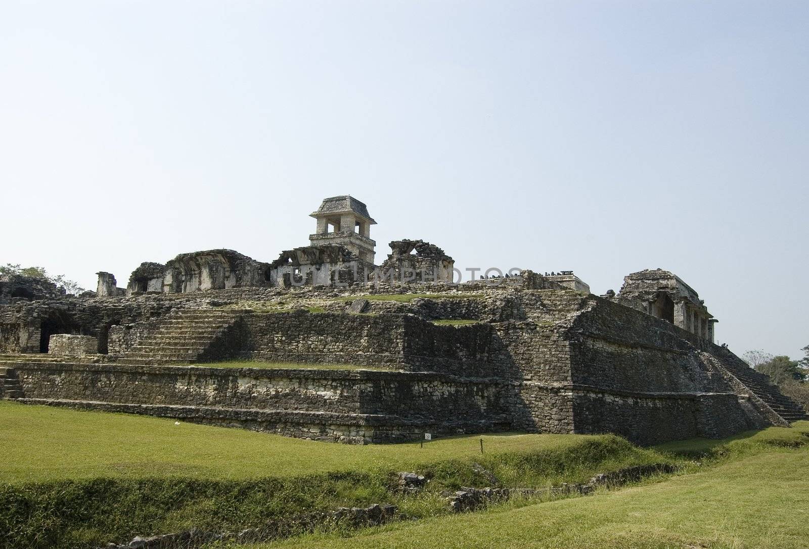 Mayan Castle showing the stairs at Palenqe Ruins in Chiapas, Mexico
