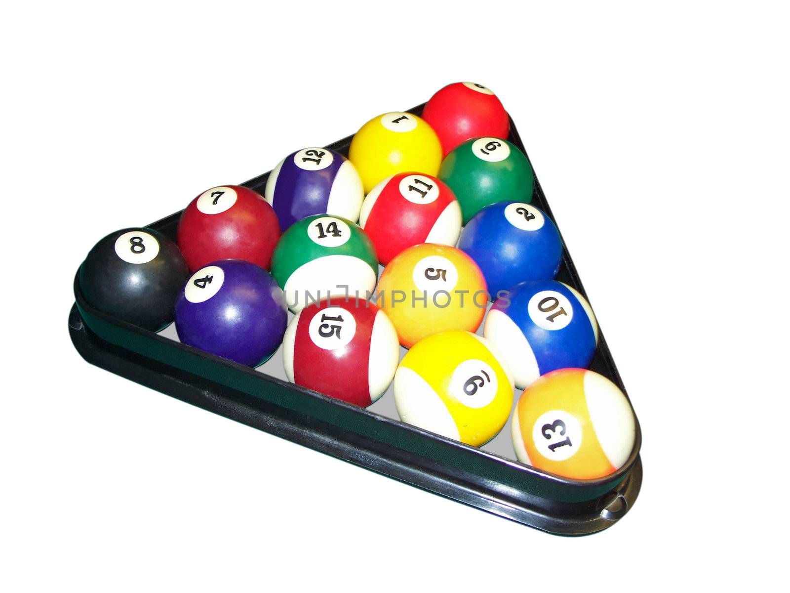 Set of billiard balls in a triangle - isolated on white background