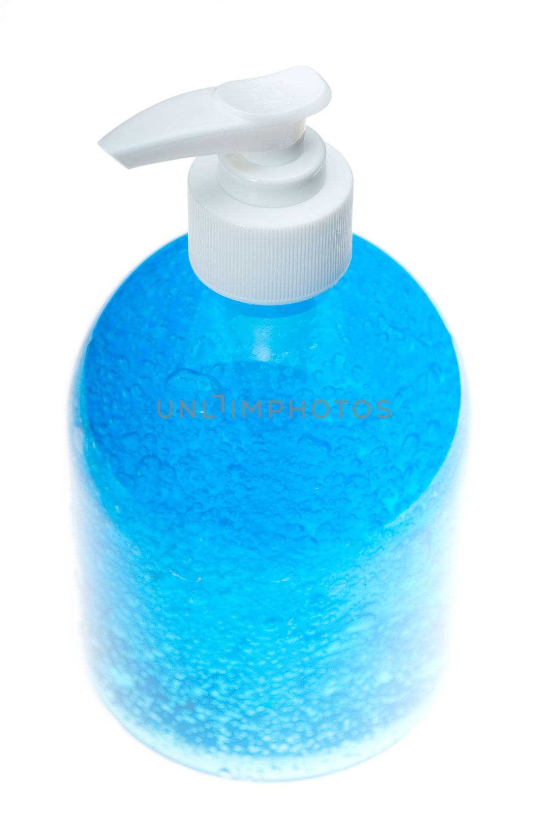 colorfull hair gel bottle over white background