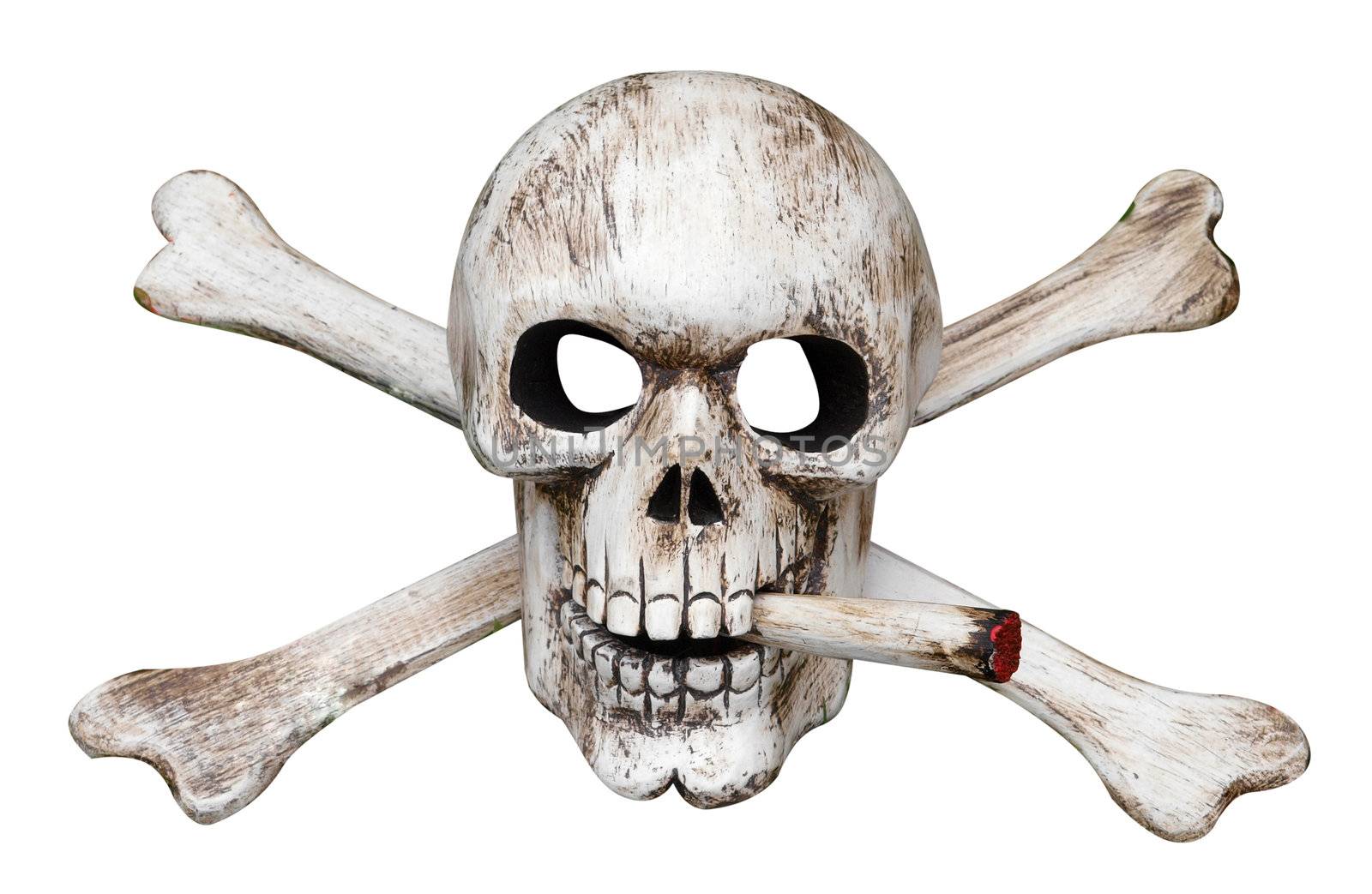 Skull and Cross Bones with Cigarette isolated with clipping path