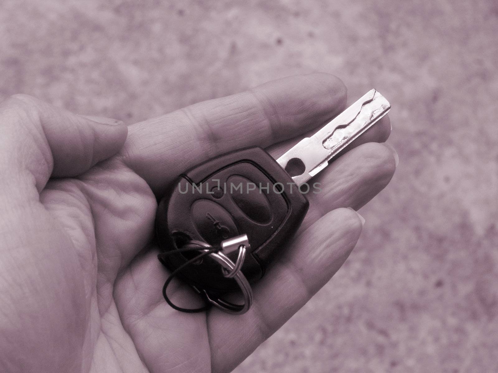 handing over the car key to the driver of the car