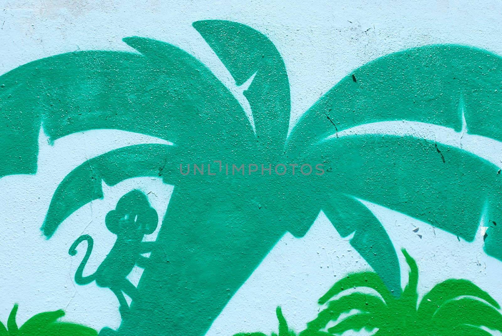 Graffiti Wall (Palm Tree and Monkey) by luissantos84