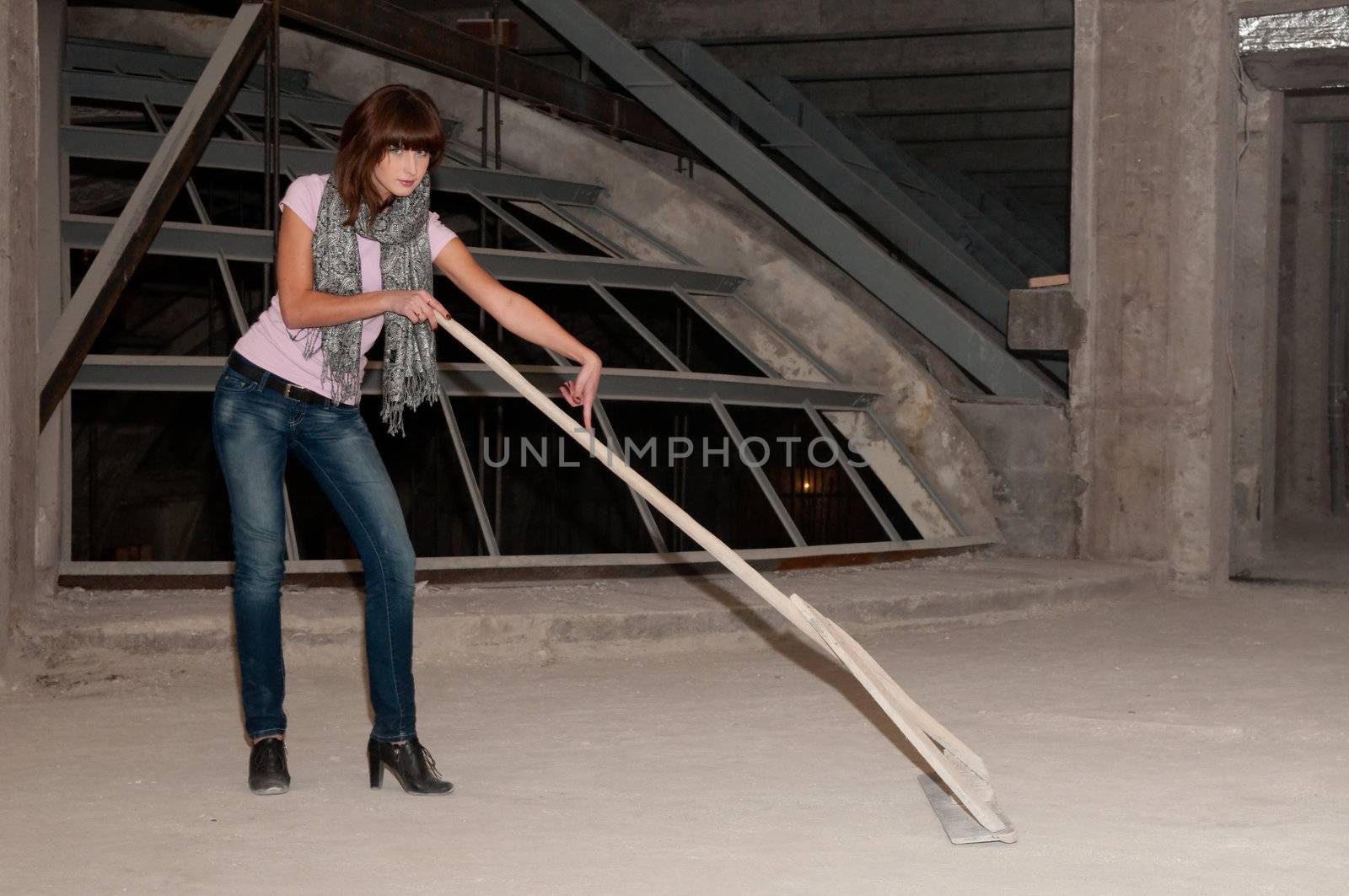 Glamour girl over construction background