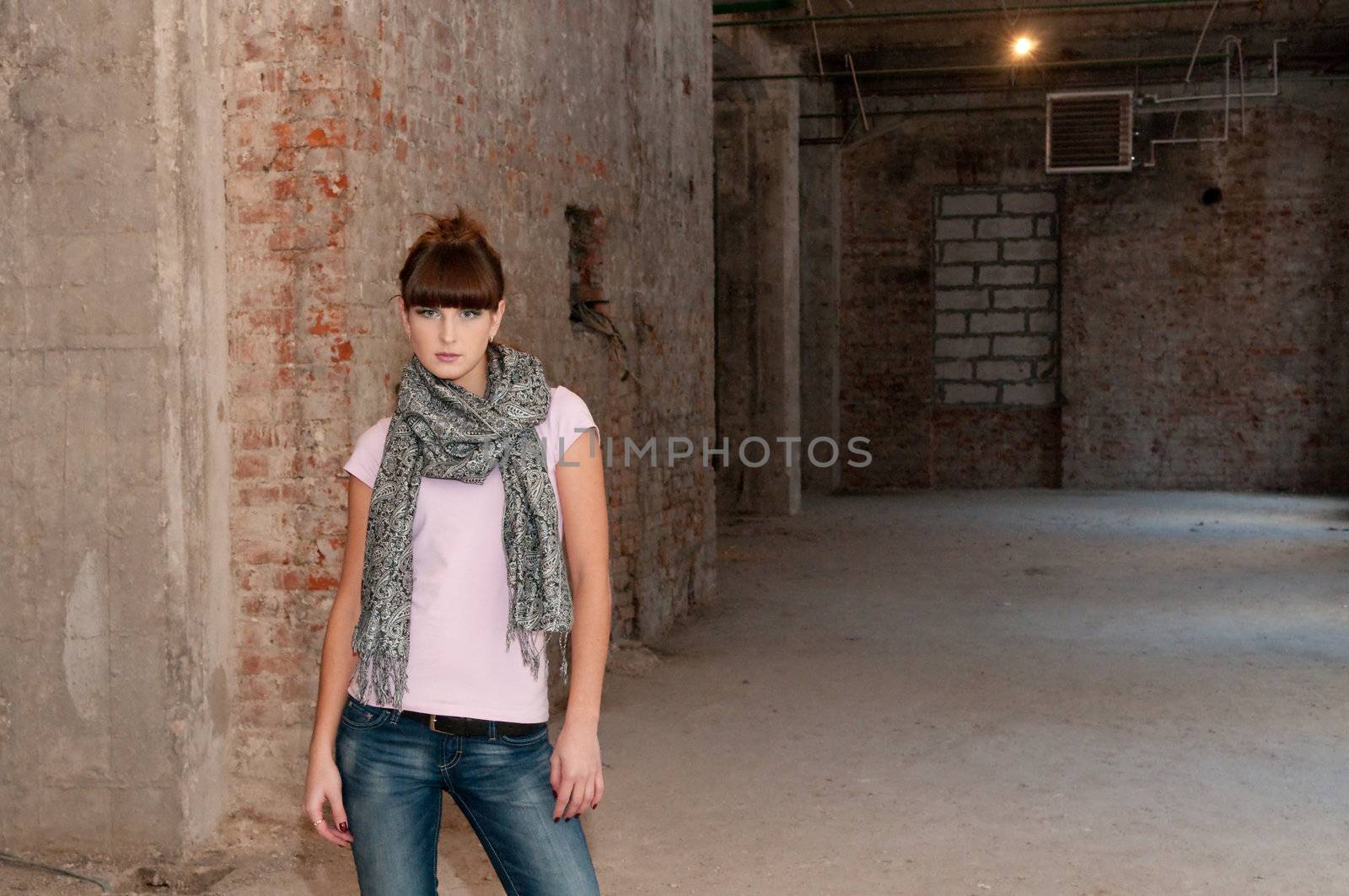 Glamour girl over construction background