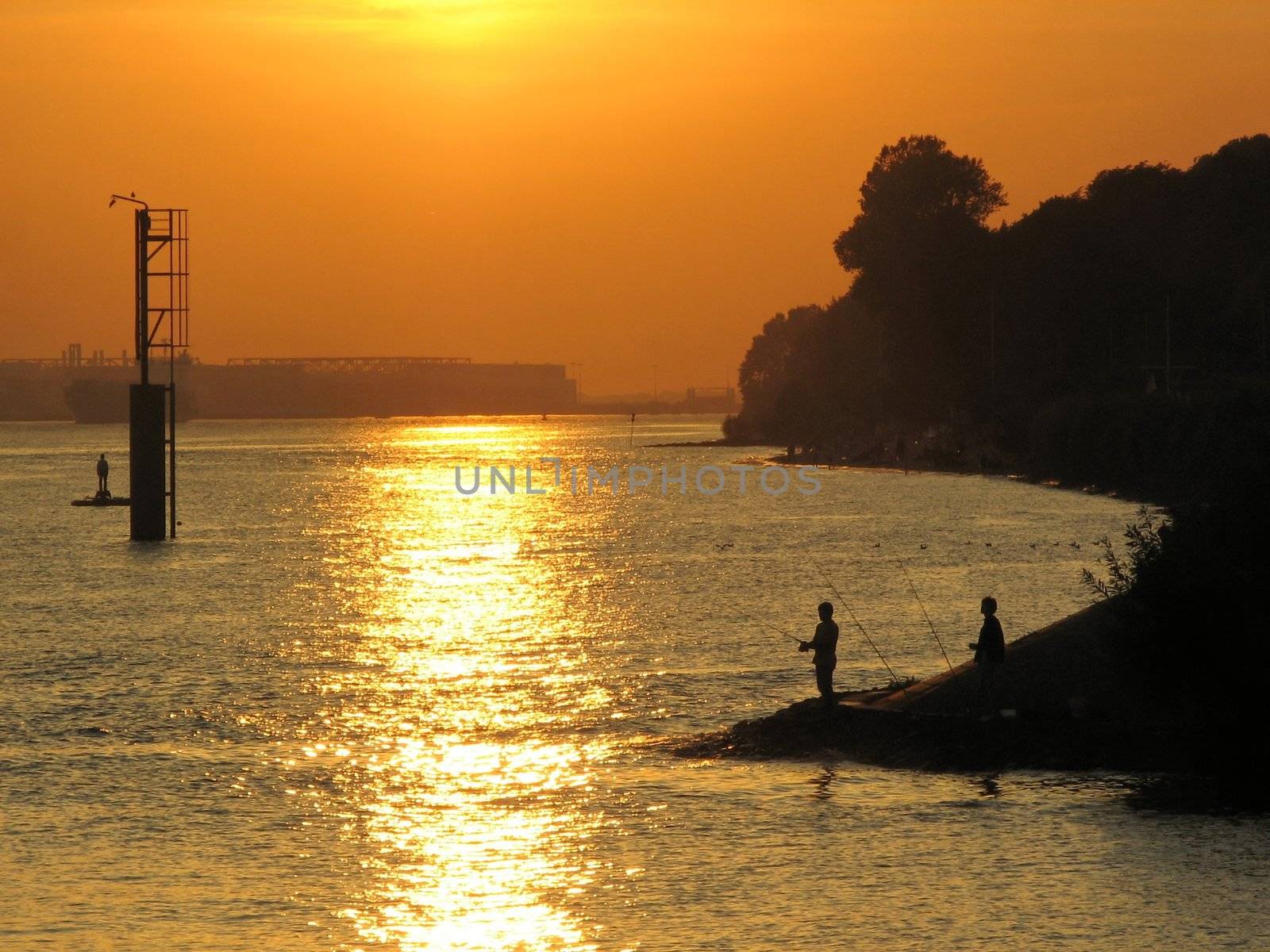 Fishing at sunset 