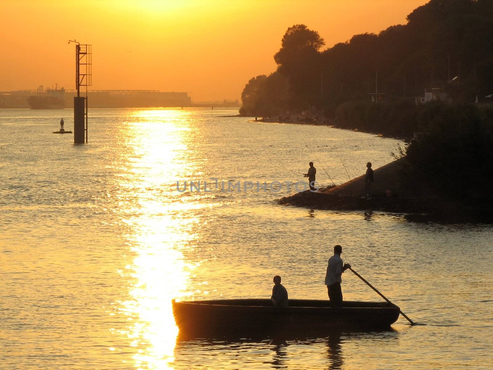 Fishing at sunset 