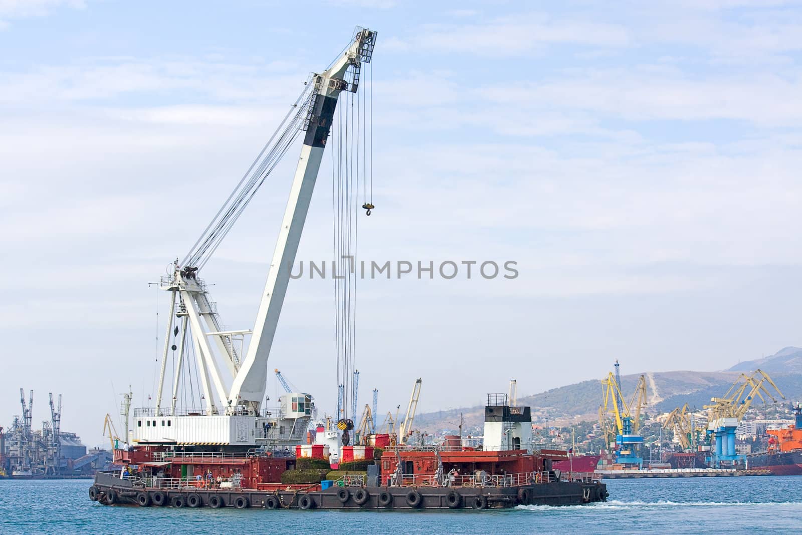 Ship floating crane in port of Novorossiysk, Russia.