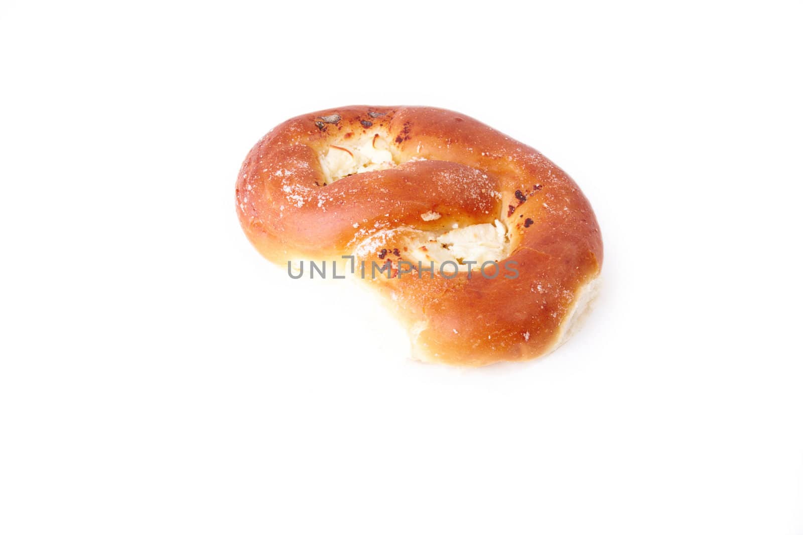 Roll with curd on white background