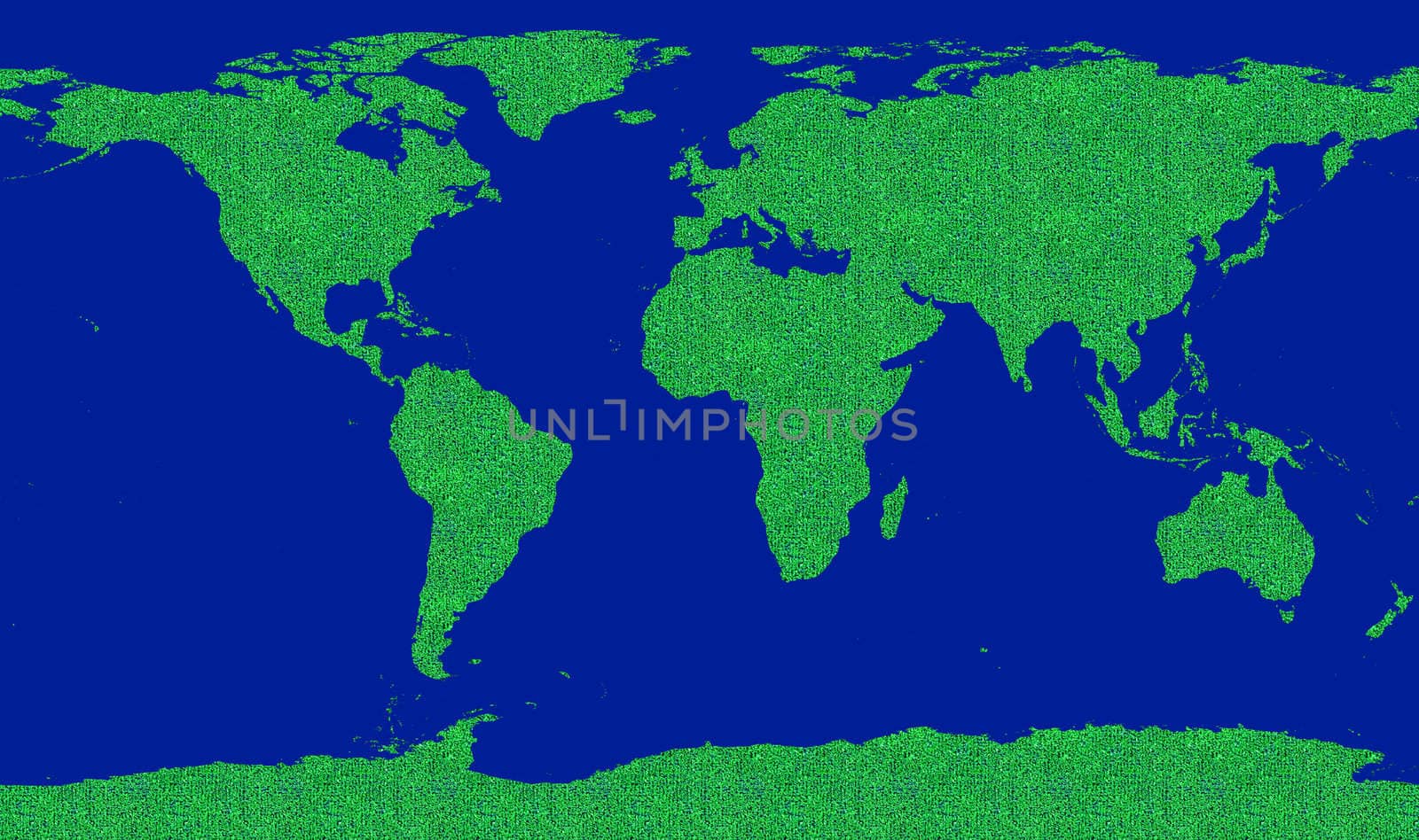 concept image about world environment saving. Map of the world filled by a green grass pattern. Go green!